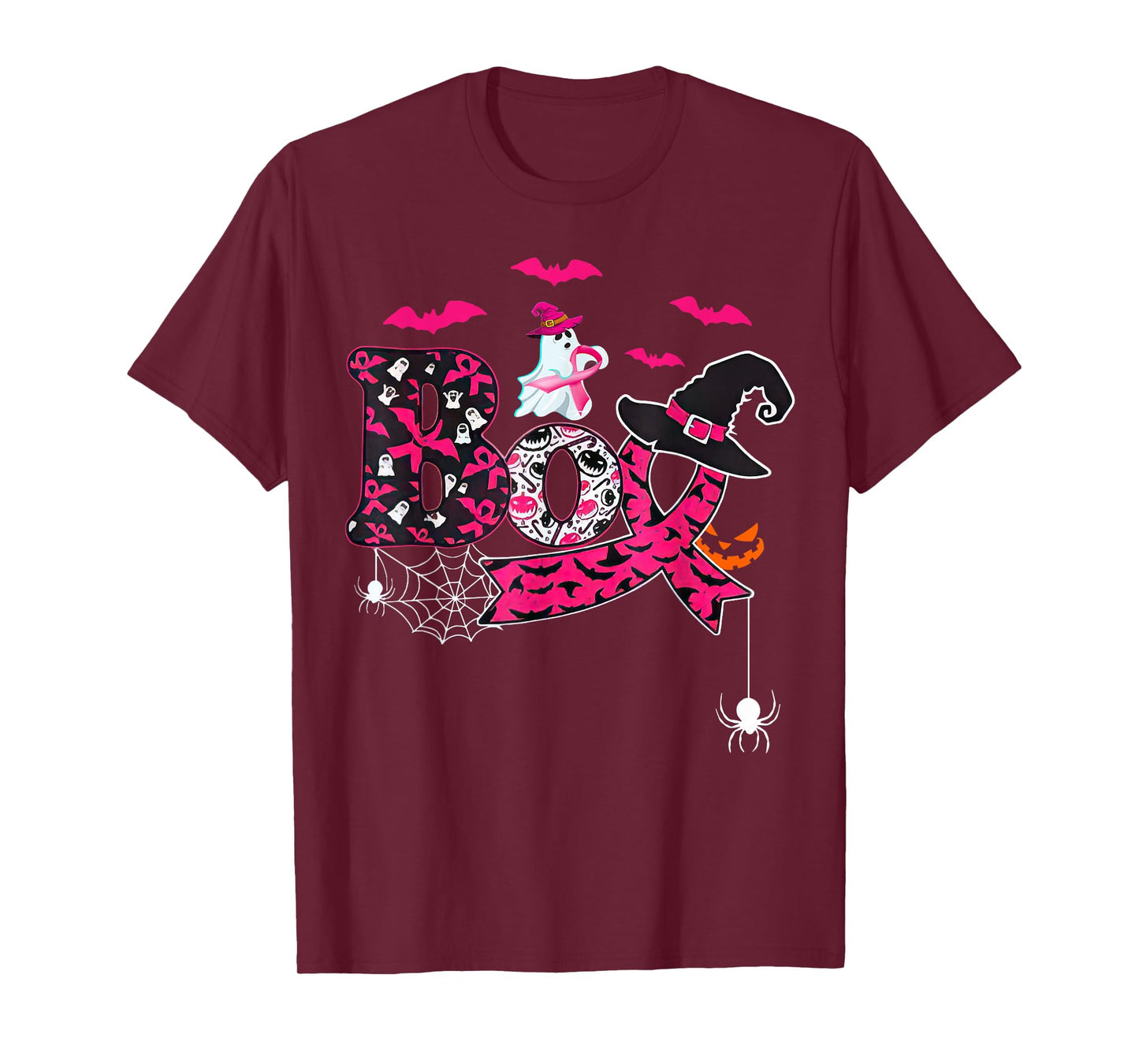 Boo Halloween Pumpkin Pink Ribbon Witch Breast Cancer T-Shirt
