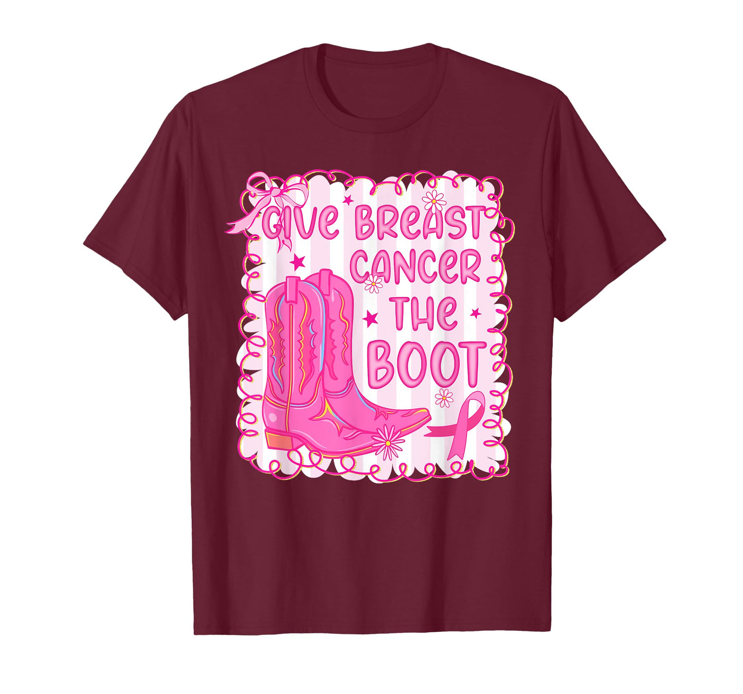 Give Breast Cancer The Boot Cowgirl Cancer Awareness Ribbon T-Shirt