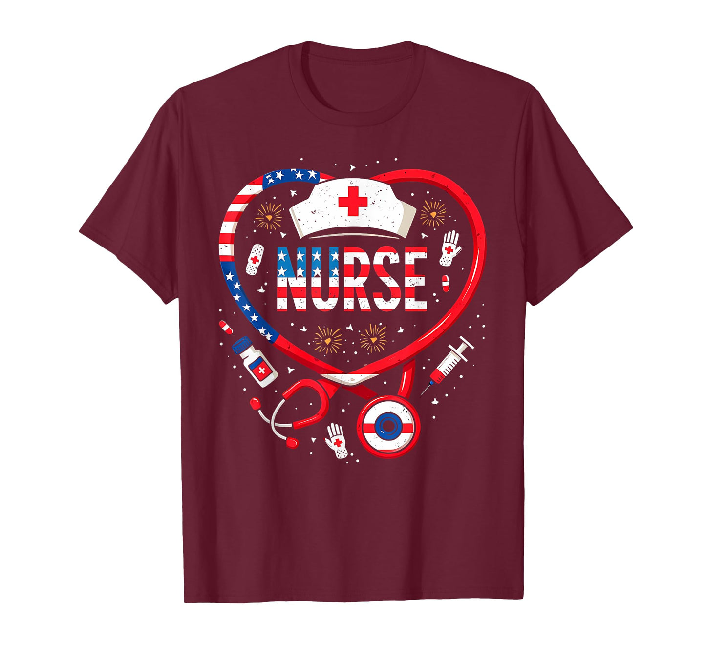Patriotic Flag Heart Pride American Nurse 4th of July T-Shirt