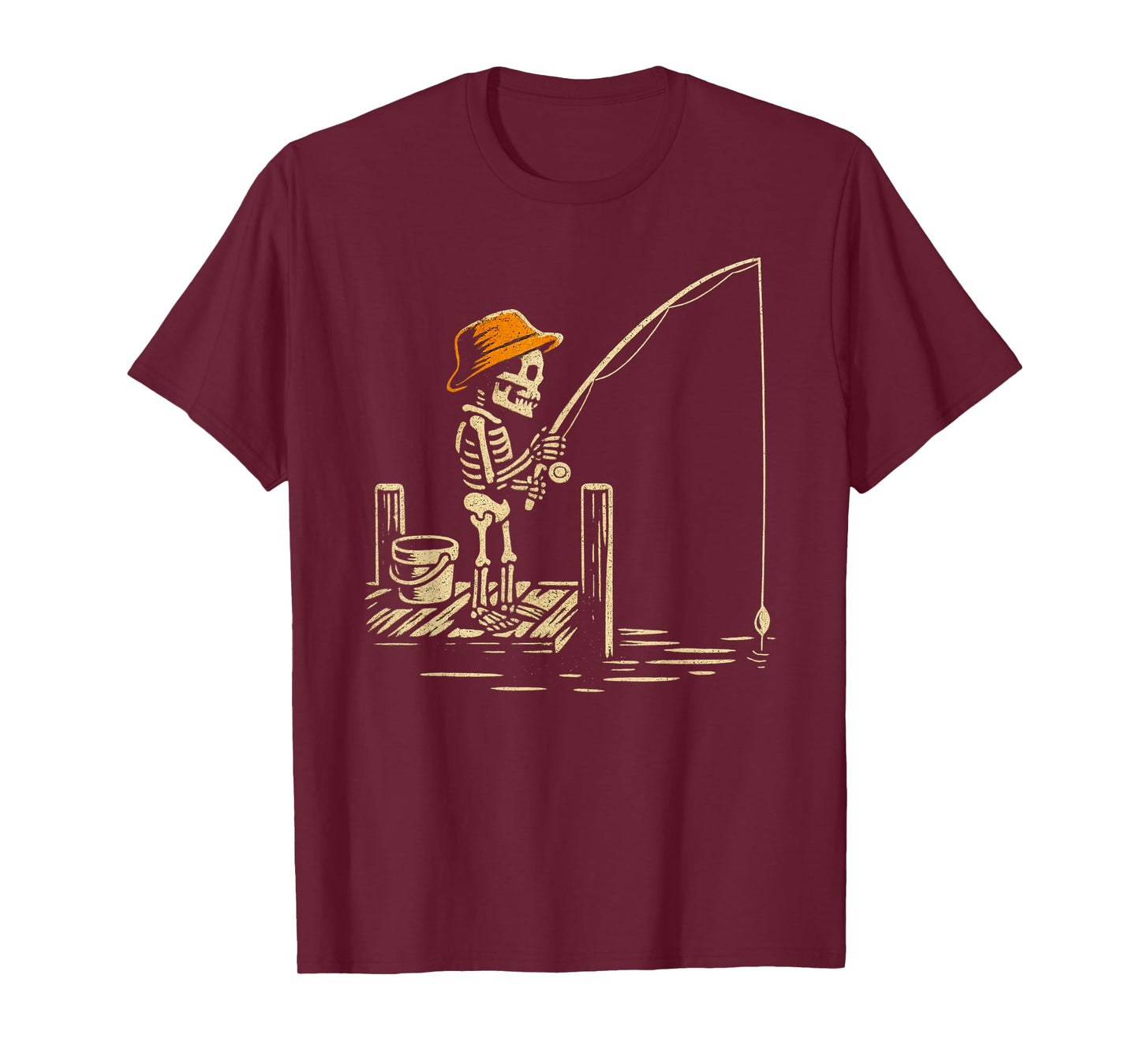 Vintage Halloween Skeleton Fishing Funny Spooky Costume T-Shirt