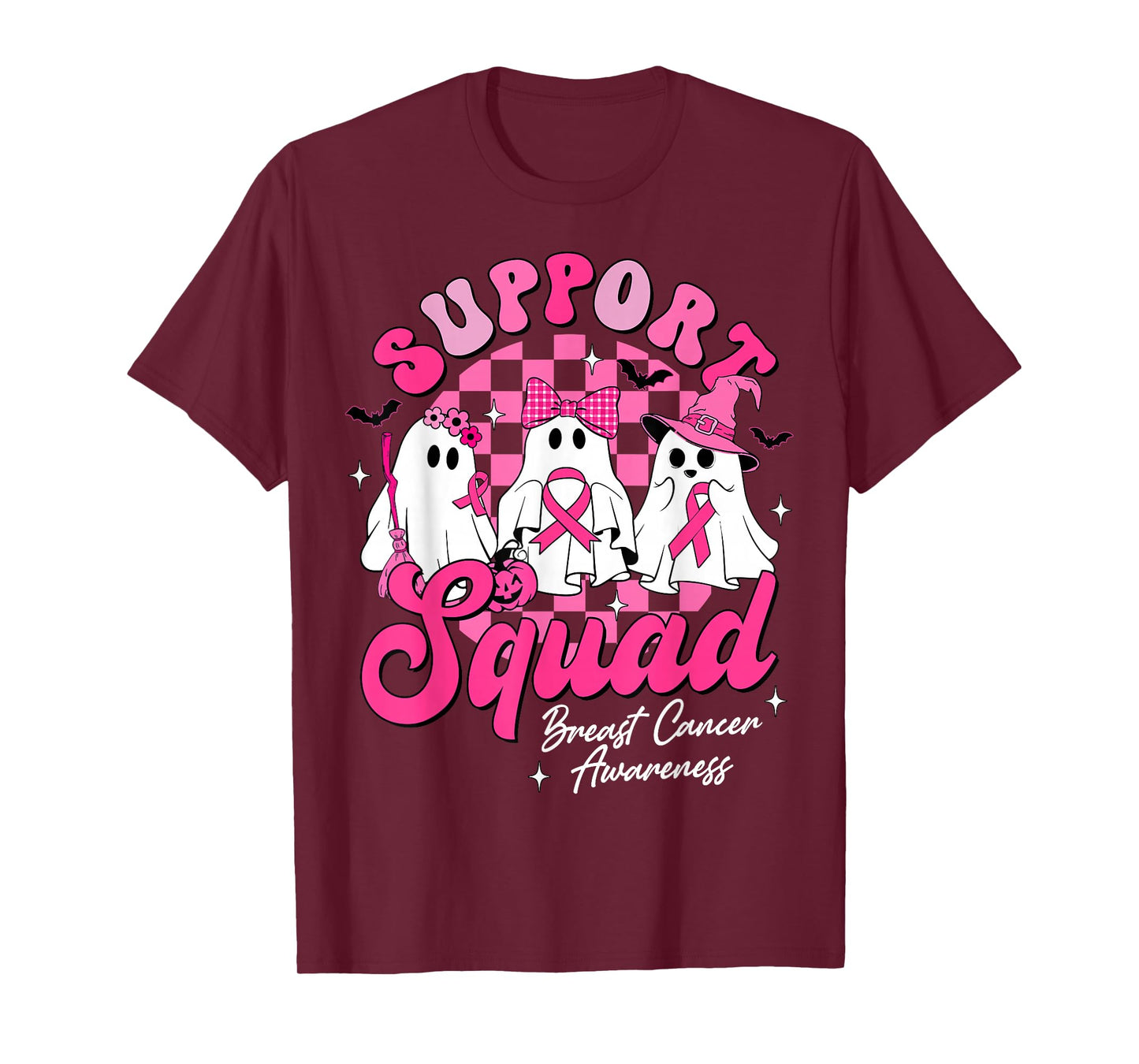 Support Squad Breast Cancer Awareness Cute Ghost Halloween T-Shirt