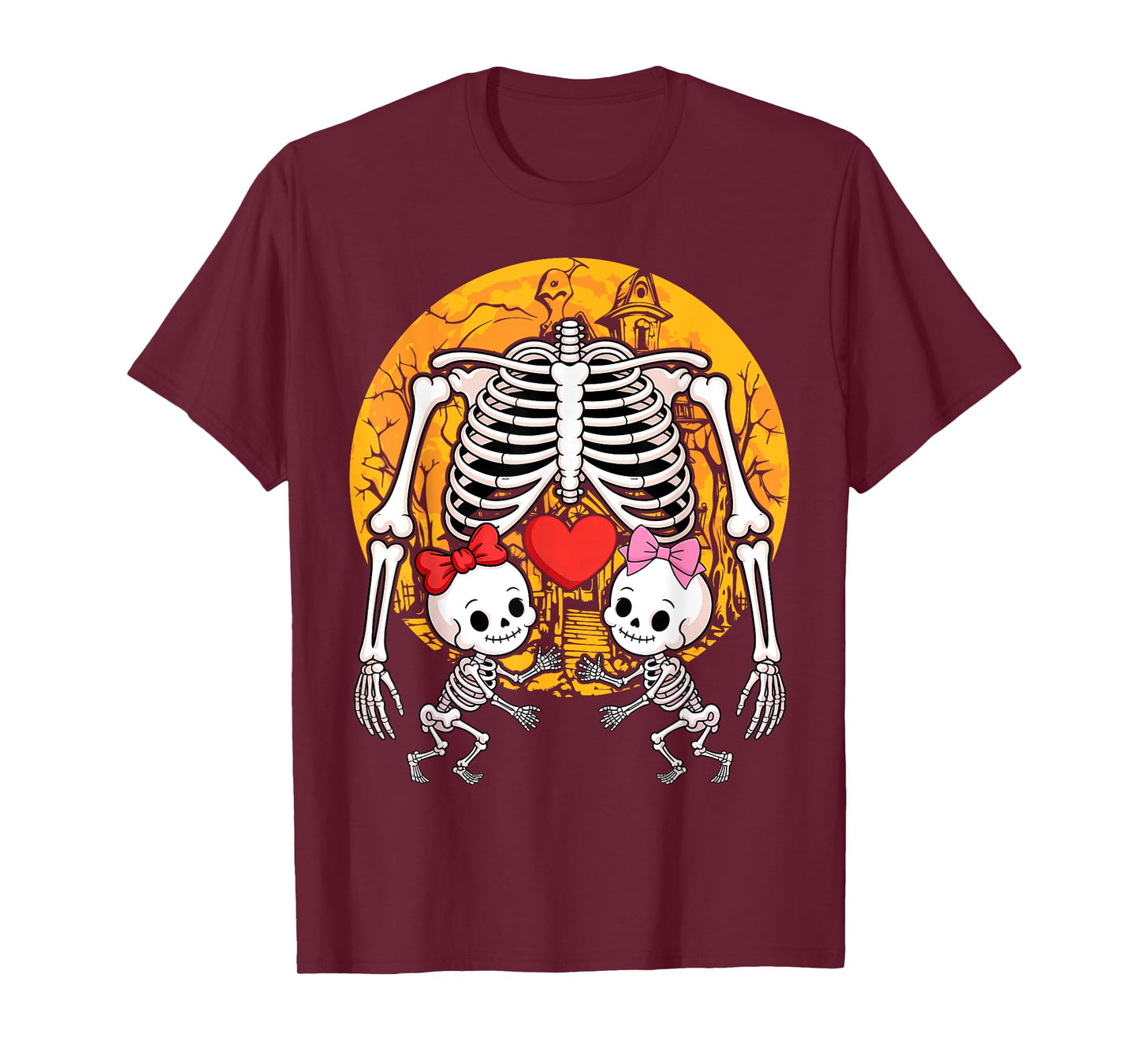 Skeleton Pregnancy Girl Twins X-Ray Pregnant Halloween T-Shirt
