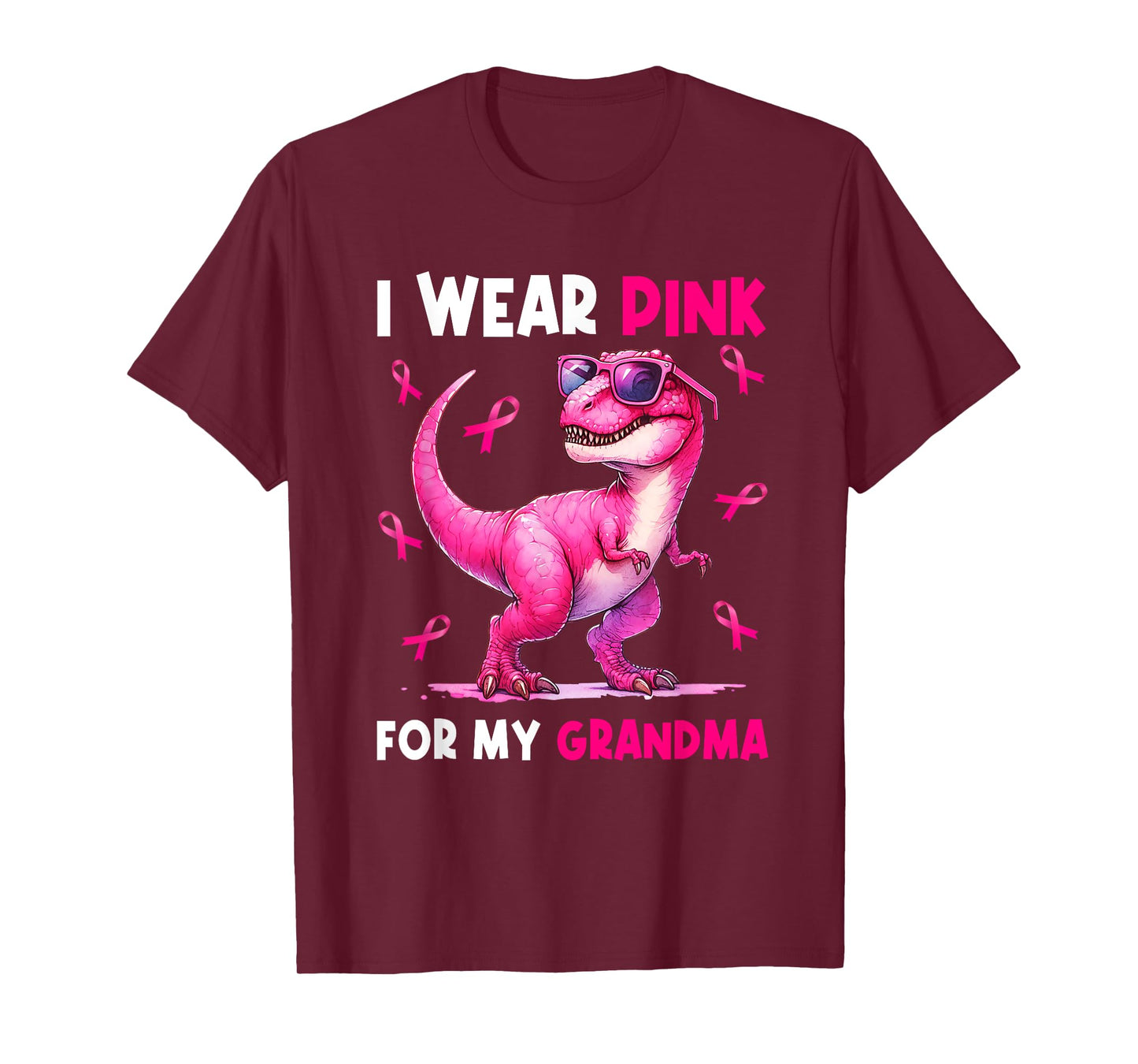 I Wear Pink For My Grandma T Rex Dinosaur Breast Cancer T-Shirt