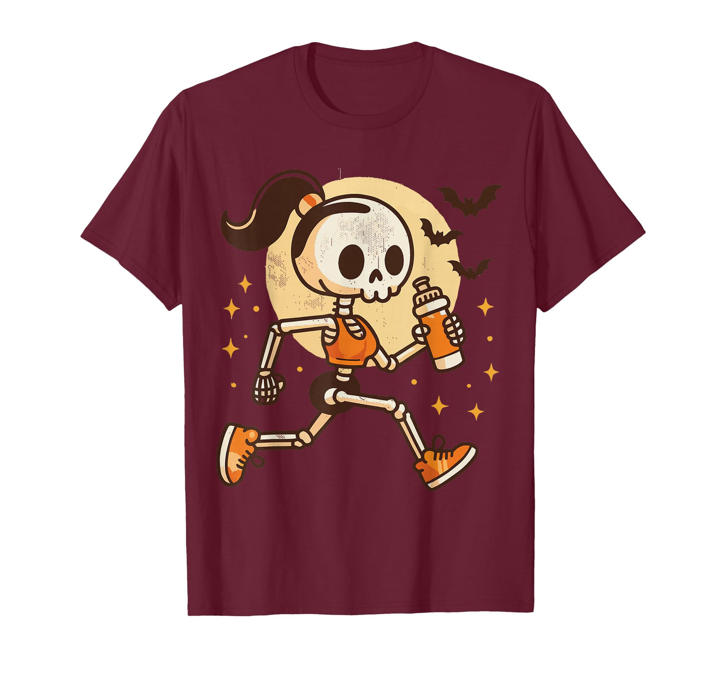 Running Skeleton Girl Funny Halloween Costume T-Shirt