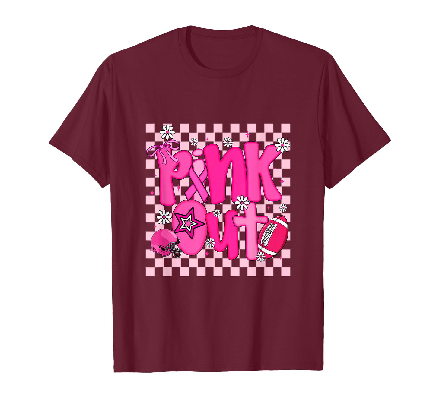 Pink Out Shirt Womens Girls Football Breast Cancer Awareness T-Shirt