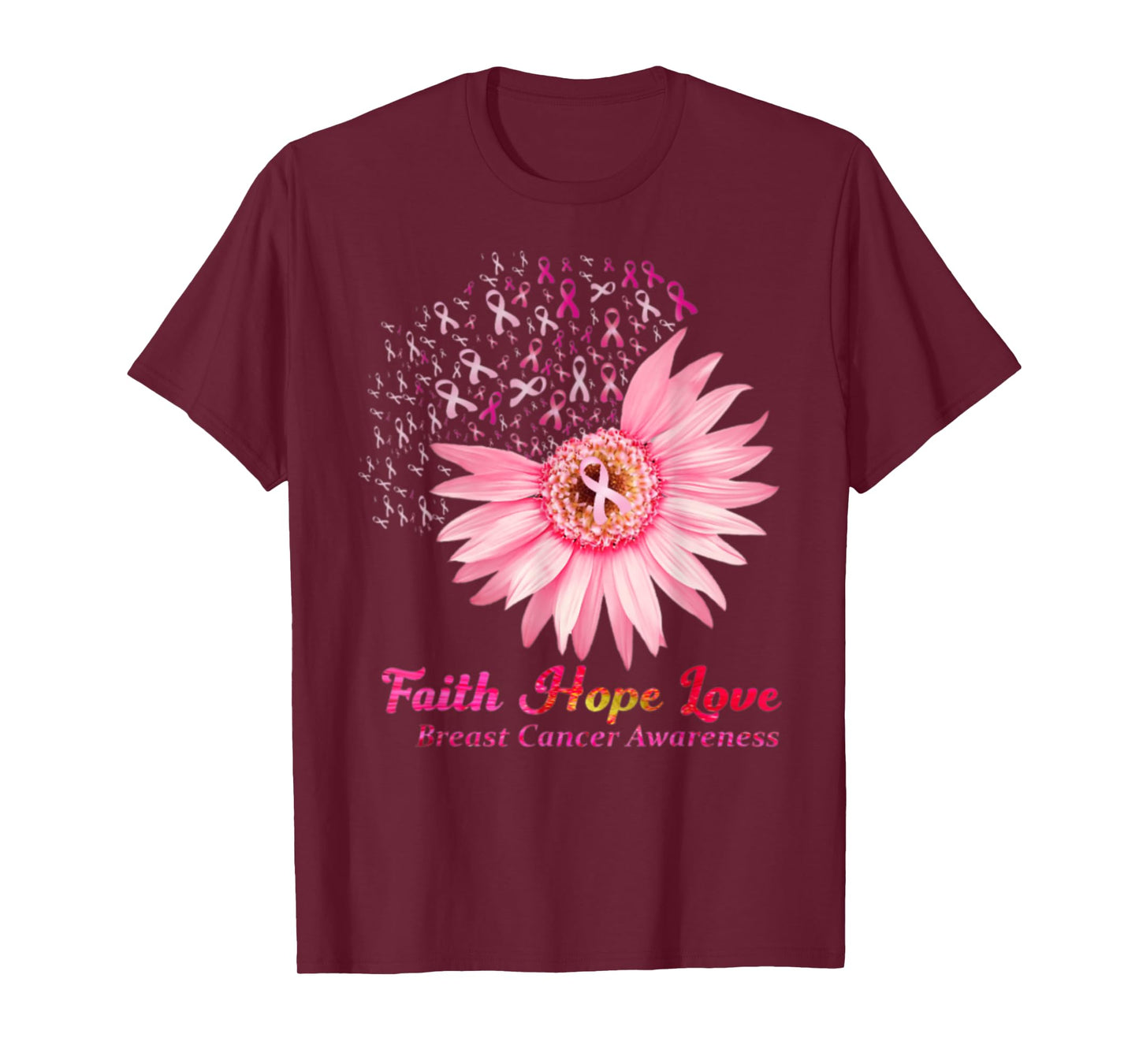 Faith Hope Love Breast Cancer Awareness Flower Pin T-Shirt