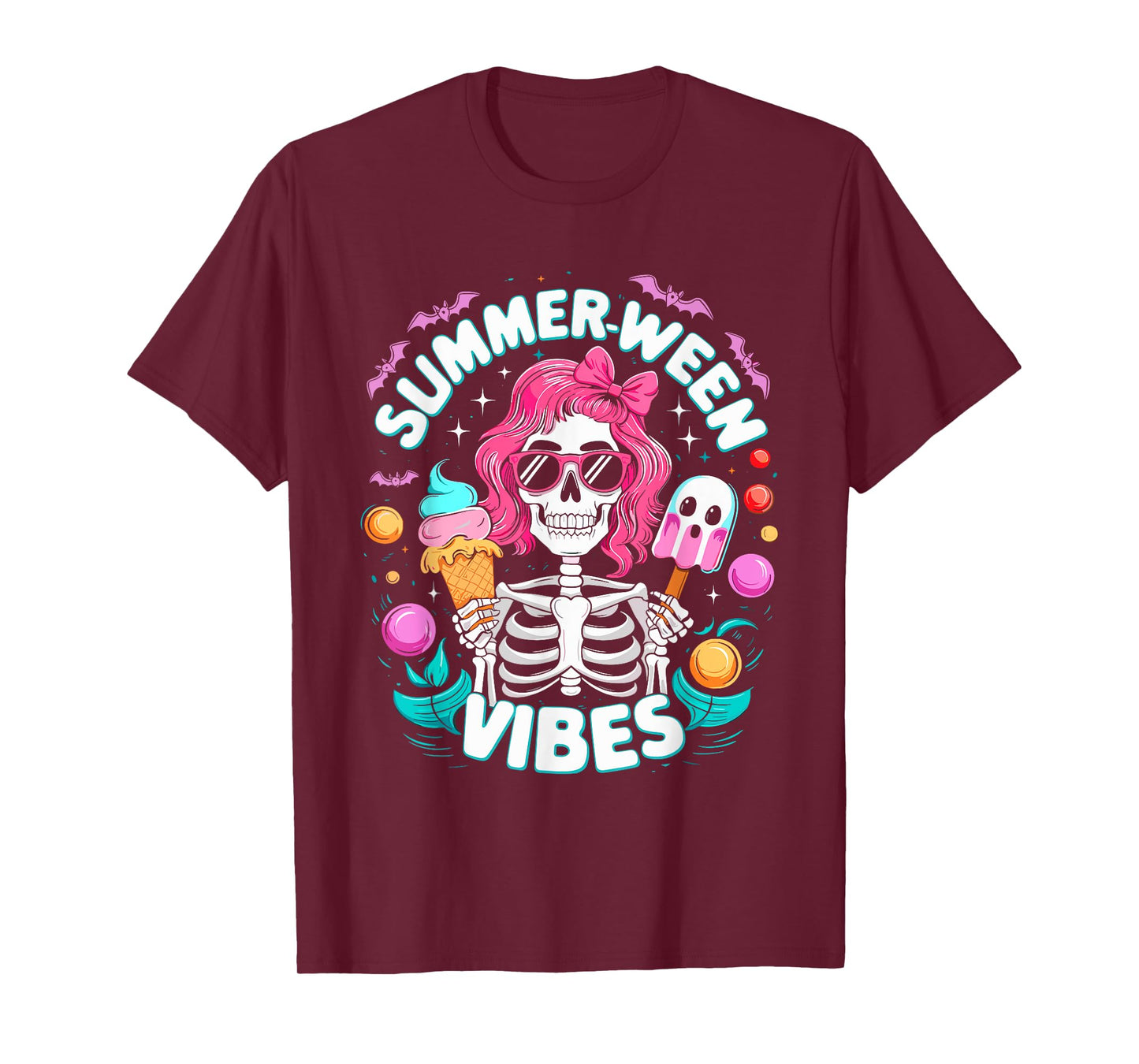 Summerween Vibes Skeleton Spooky Vacation Halloween Summer T-Shirt