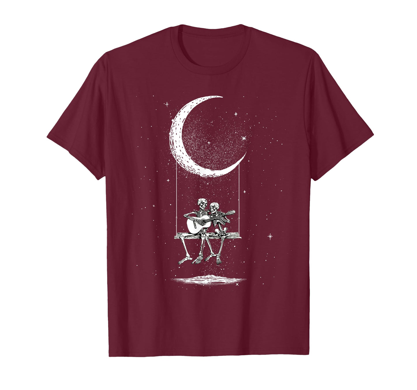 Skeleton Couple Moon Swing Guitar Lover Halloween Rock On T-Shirt