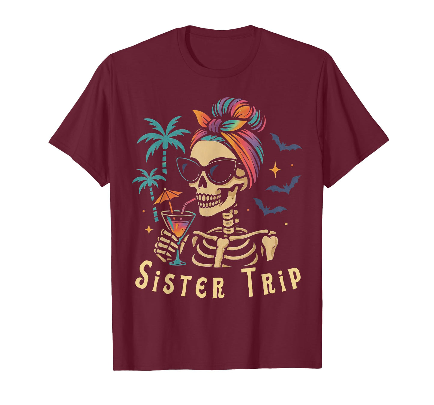 Sister Trip Skeleton Halloween Funny Cocktail Spooky Season T-Shirt
