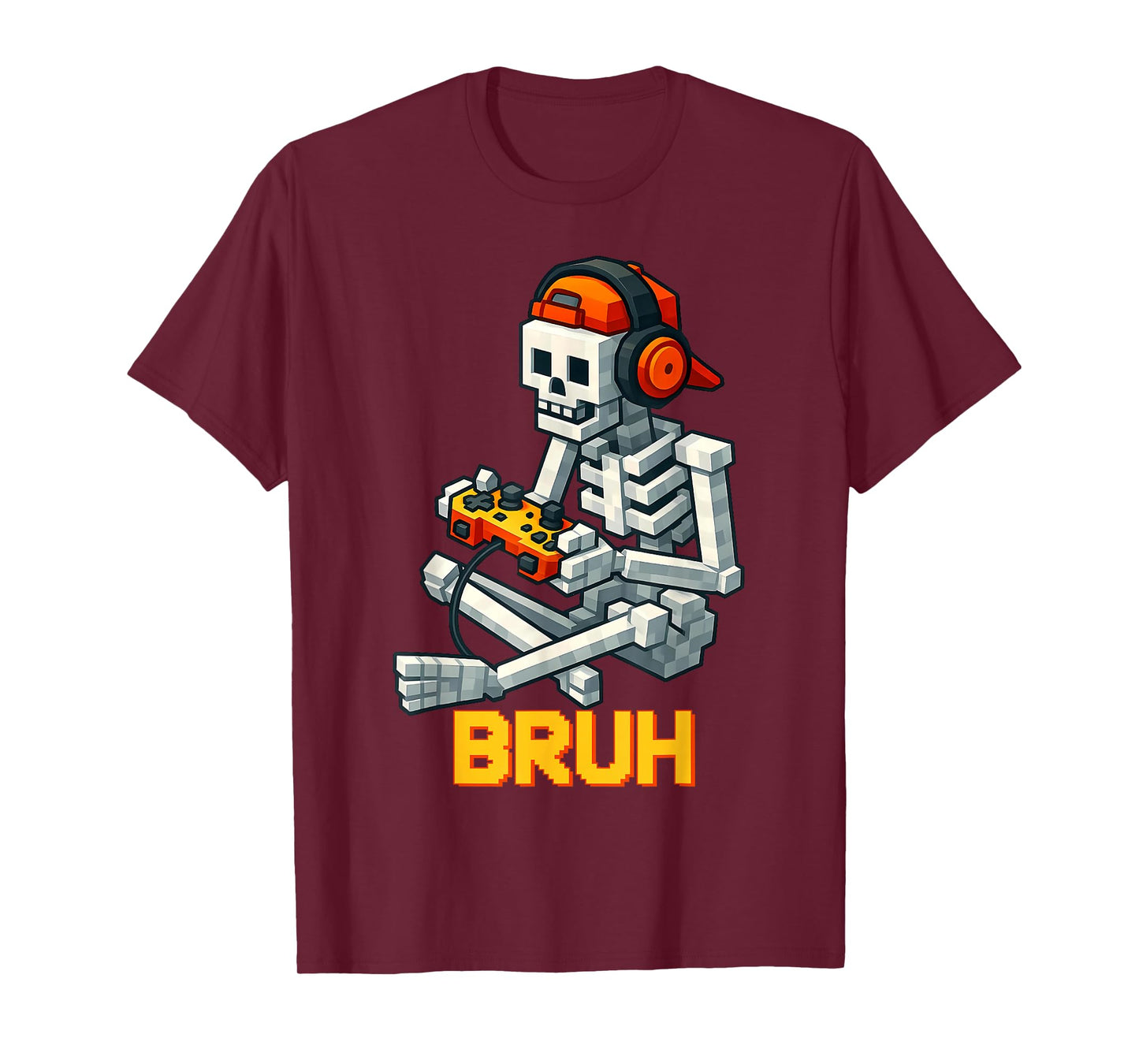 Bruh Skeleton Video Game Halloween Gaming Gamer Boys Men T-Shirt