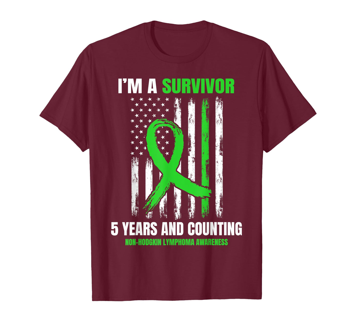 5 Year Cancer Free Non Hodgkins Lymphoma Survivor USA Flag T-Shirt for Women Kids Men