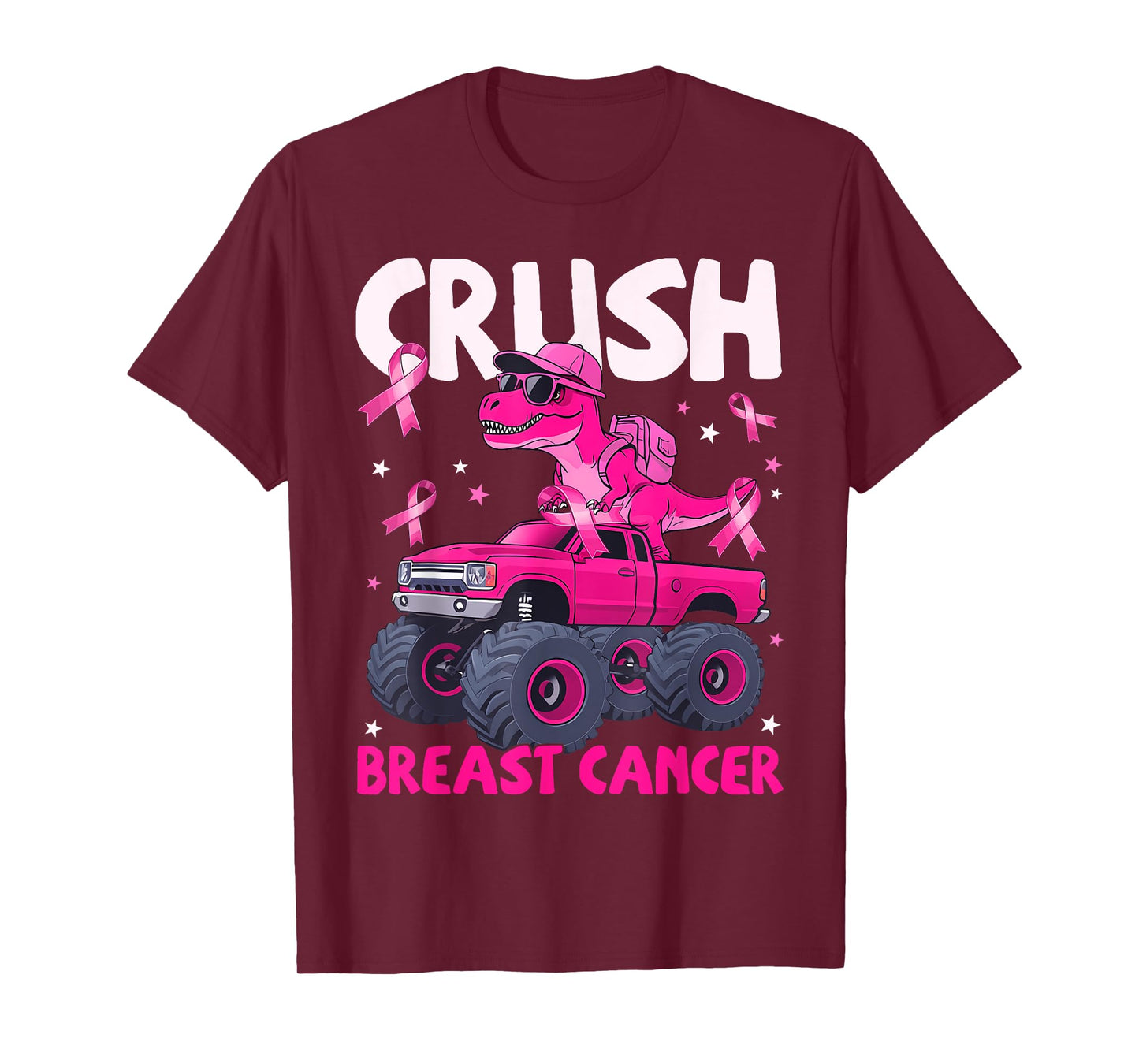 Crush Breast Cancer Awareness Monster Truck Dinosaur Kid T-Shirt