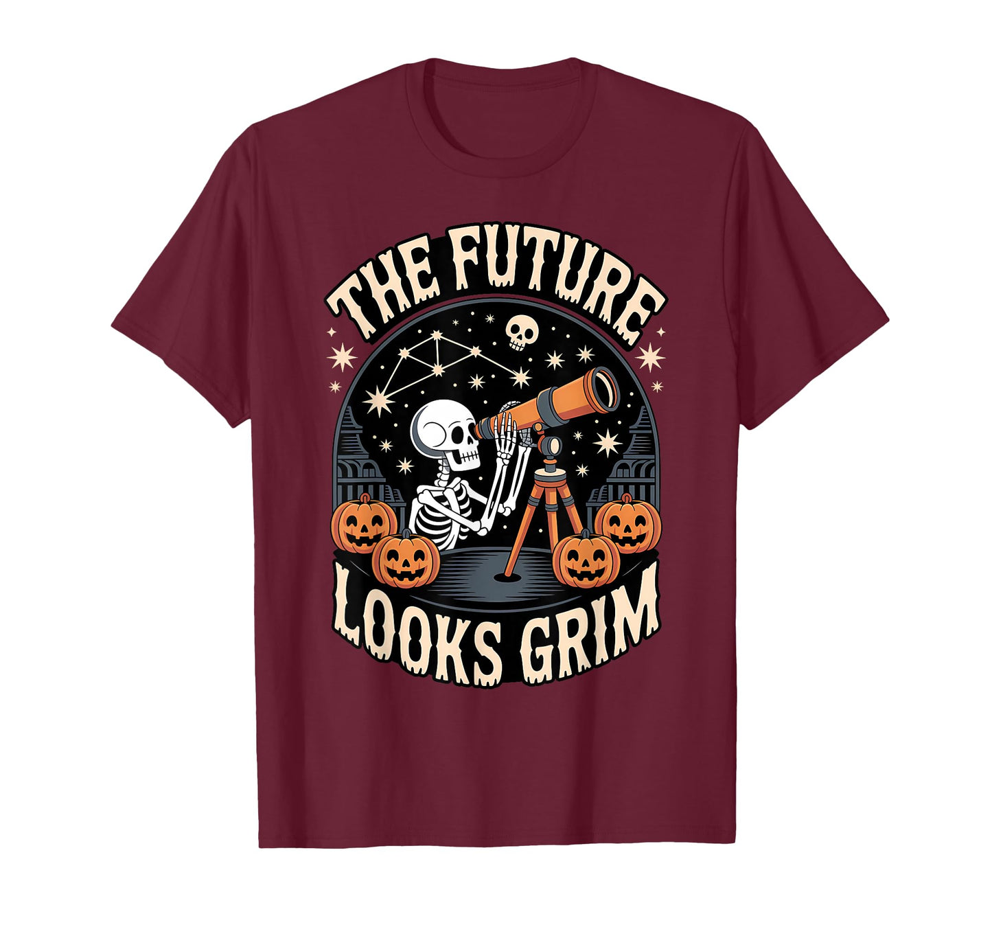 Skeleton Astronomer Halloween Funny Spooky Stargazing T-Shirt