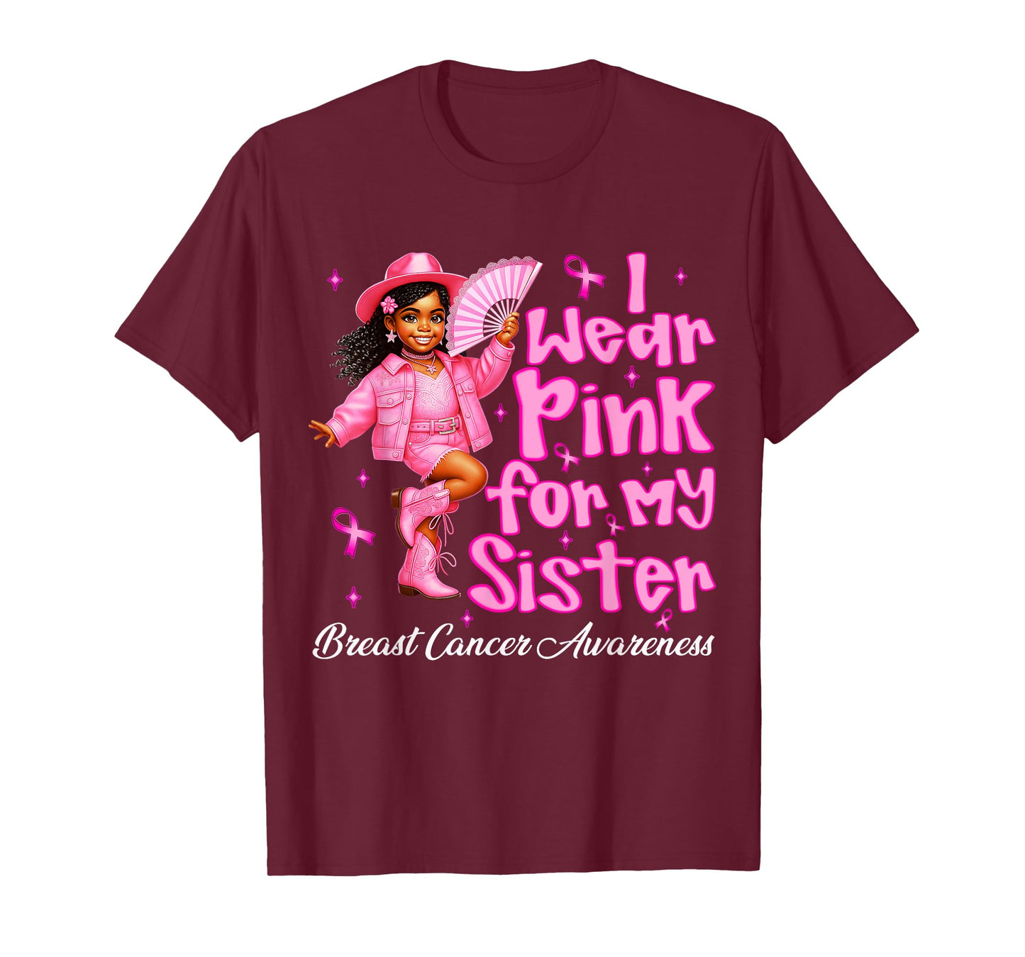 HUGvyn Breast Cancer I Wear Pink for My Sister Black Cowgirl T-Shirt