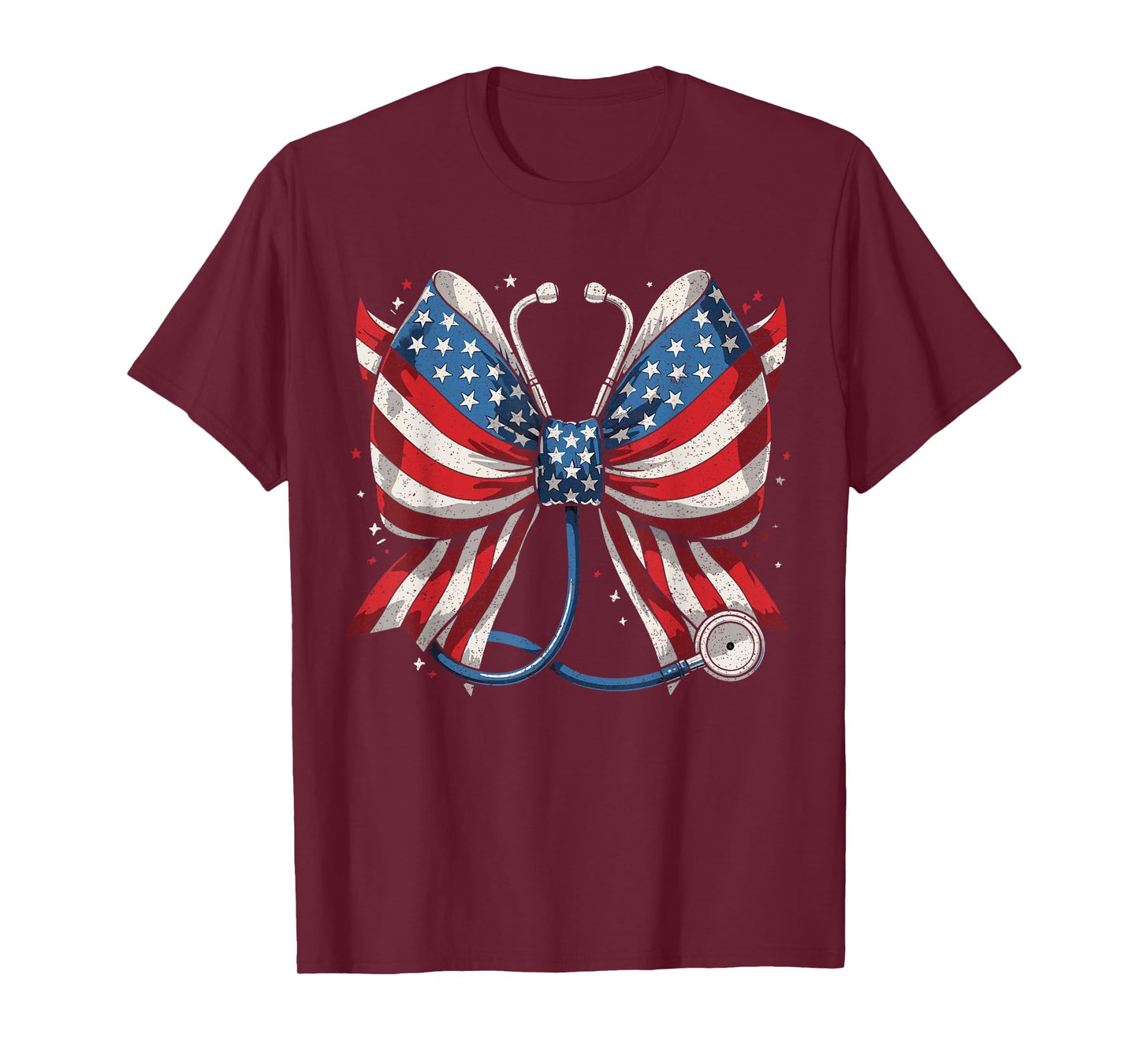 USA Flag Stethoscope Coquette Bow RN Nurse 4th of July T-Shirt
