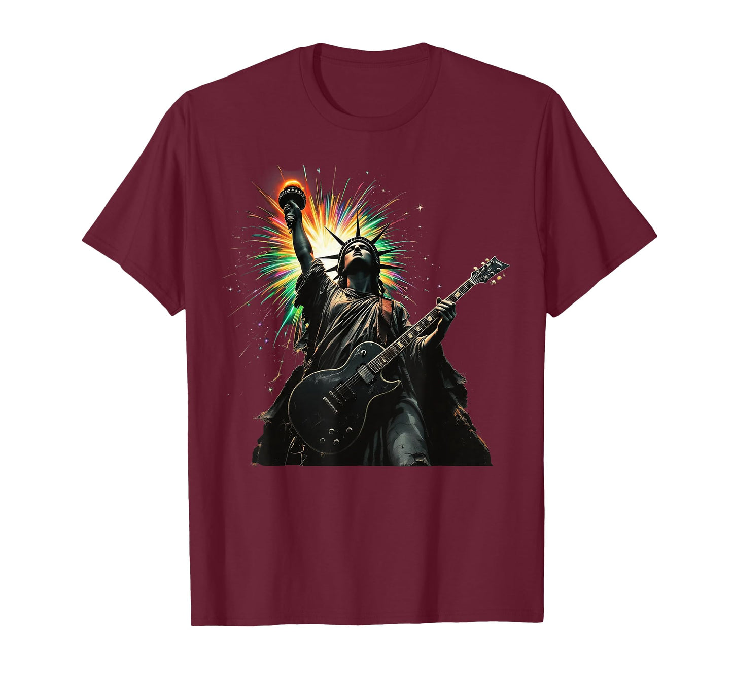 Cool Patriotic 4th of July Statue of Liberty Playing Guitar T-Shirt