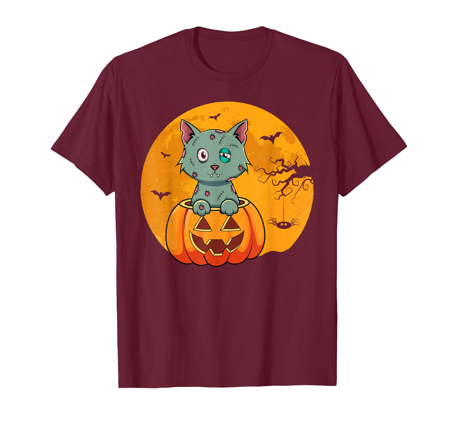 Zombie Cat Halloween Vintage Scary Spooky Pumpkin Horror Cat T-Shirt