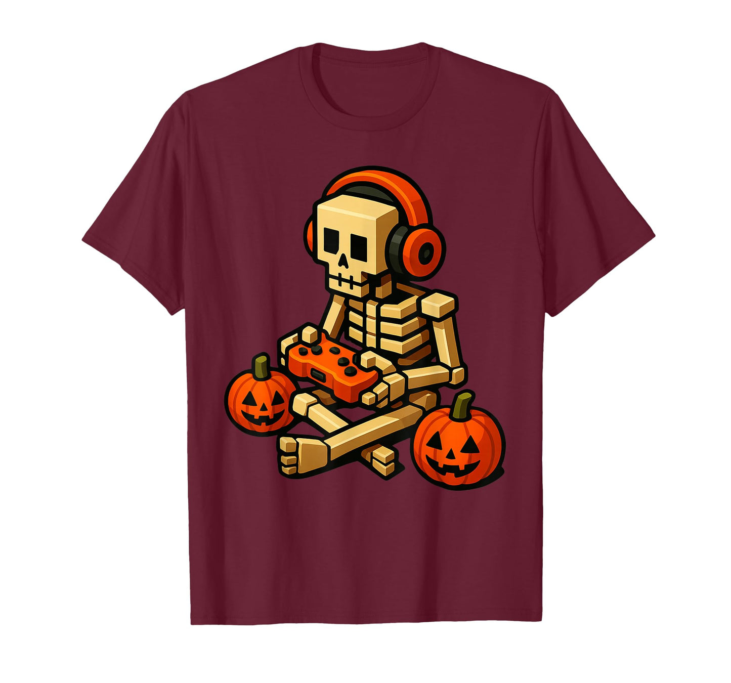 Halloween Skeleton Gamer Pixel Video Gaming Boys Men Kids T-Shirt