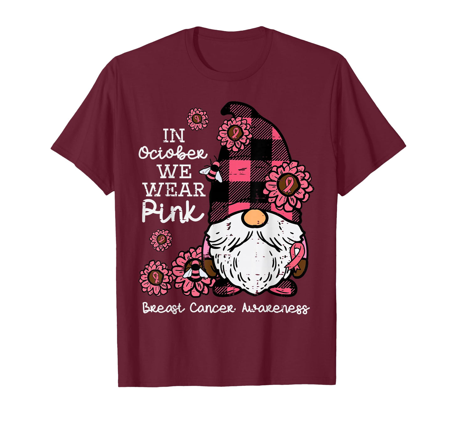 Breast Cancer Awareness Gnome October Wear Pink Women Men T-Shirt