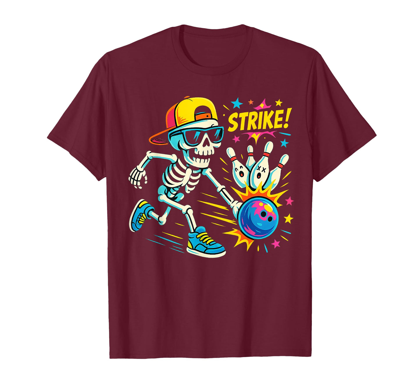 Spooky Skeleton Bowling Strike for Halloween Fun Boys Kids T-Shirt