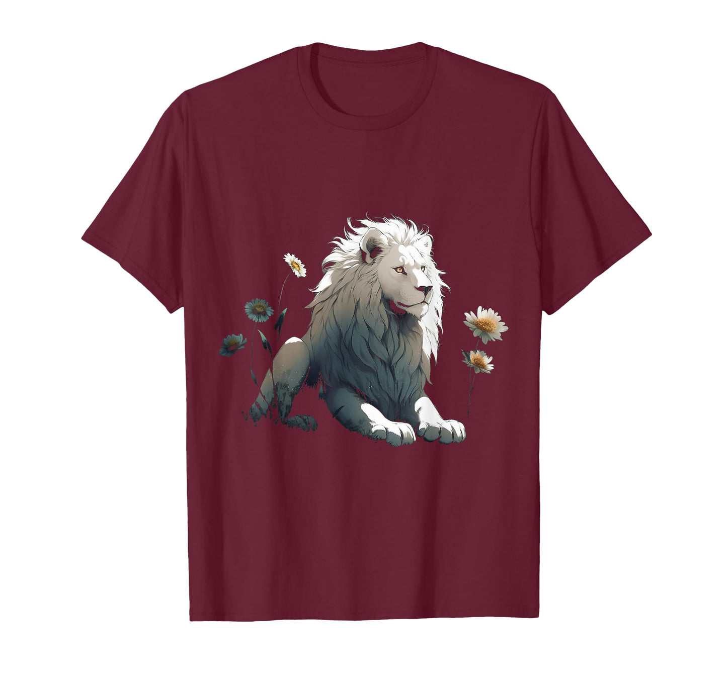 White Lion Flower Art - Animal Motif Zoo Lion T-Shirt