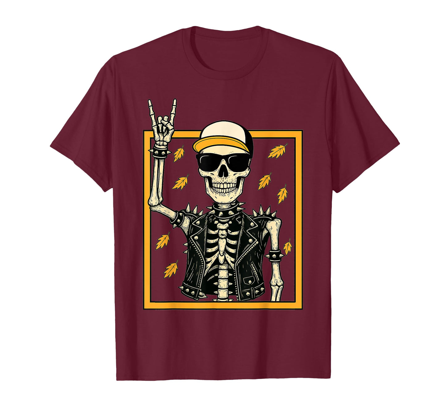 Vintage Halloween Skeleton Rock On Hand Skeleton Men Boys T-Shirt