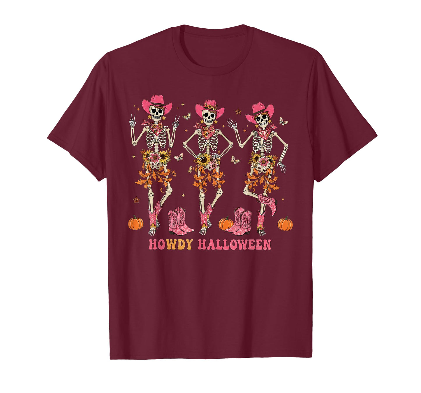 Howdy Western Skeleton Cowgirls Dancing Halloween Party T-Shirt