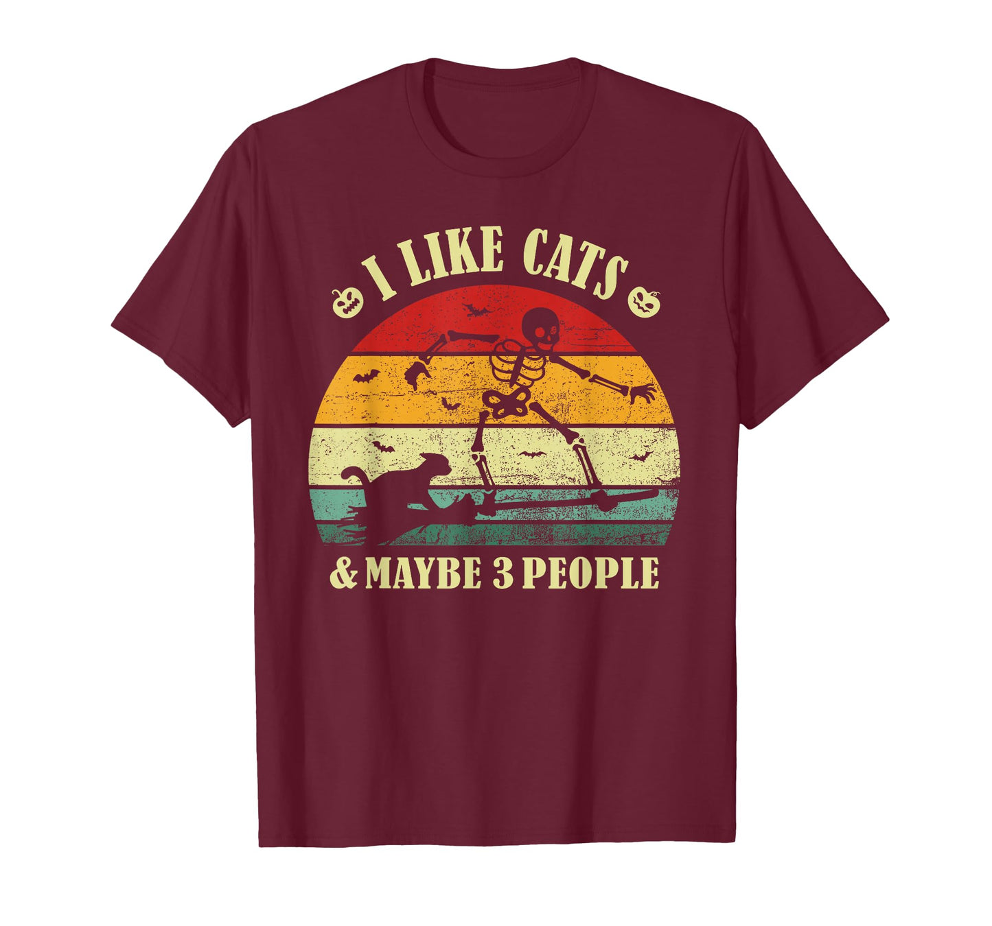 I Like Cats & Maybe 3 People, Vintage Skeleton Cat Halloween T-Shirt
