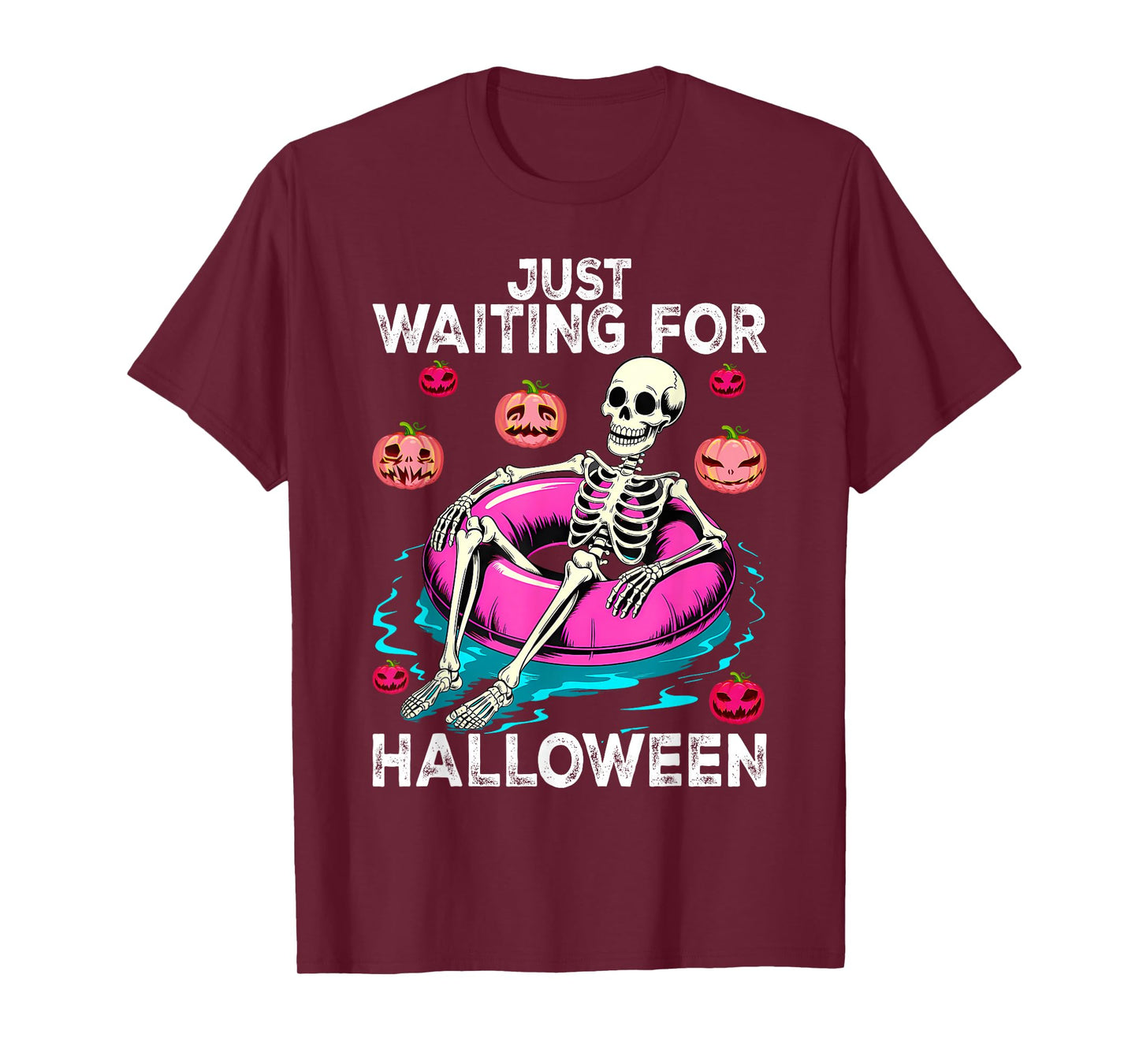 Funny Summer Skeleton Just Waiting for Halloween Summerween T-Shirt