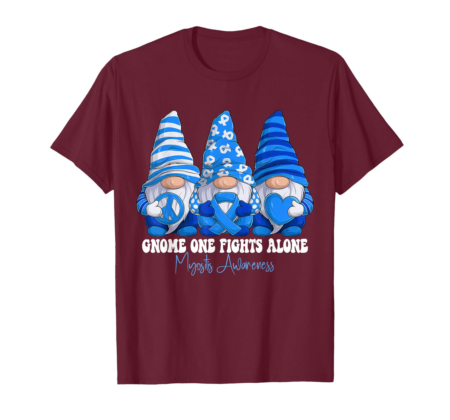 Myositis Awareness Month Blue Ribbon Gnomies Support T-Shirt