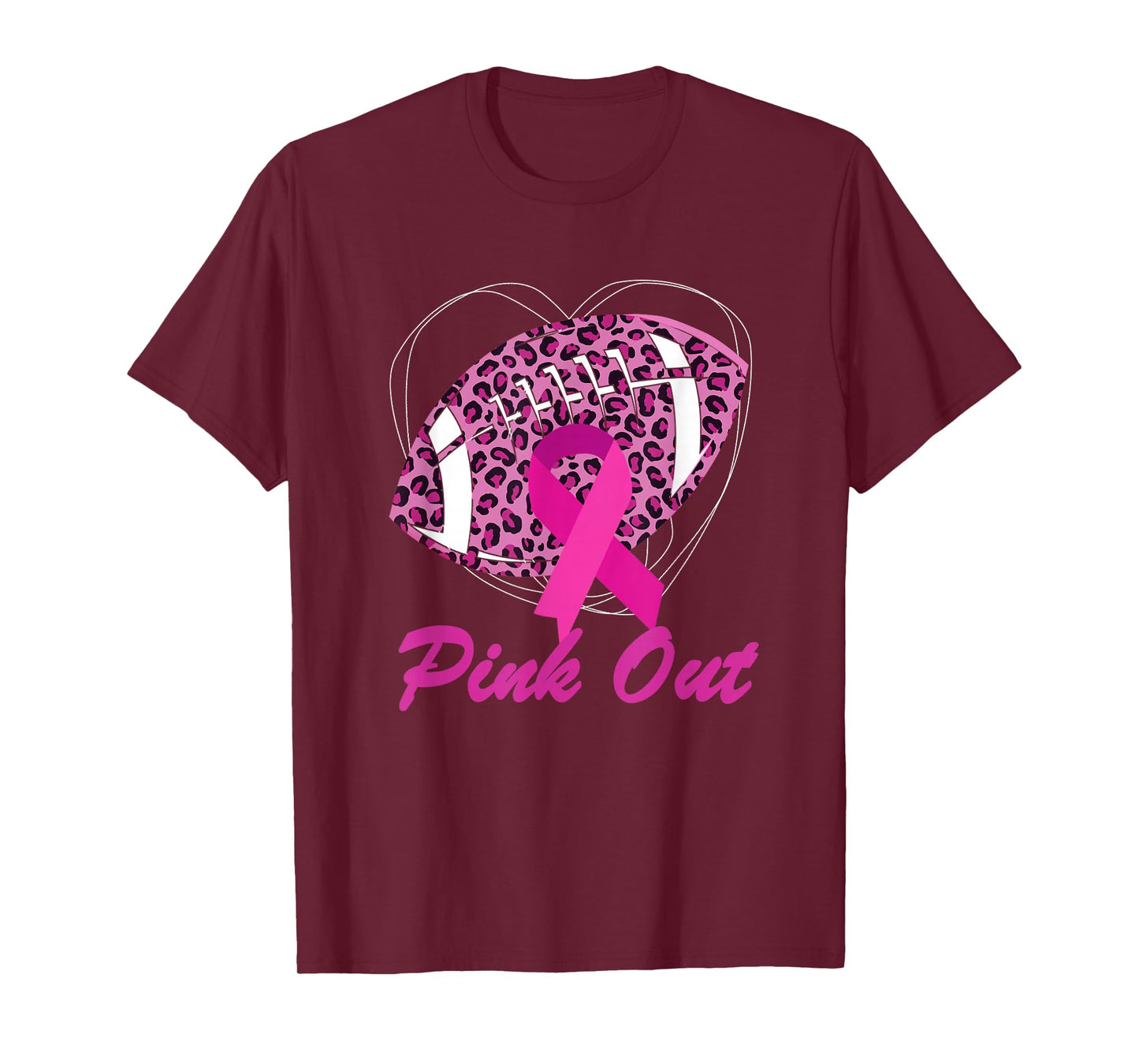 Breast Cancer Ribbon Pink Out Football Pink Ribbon Leopard T-Shirt