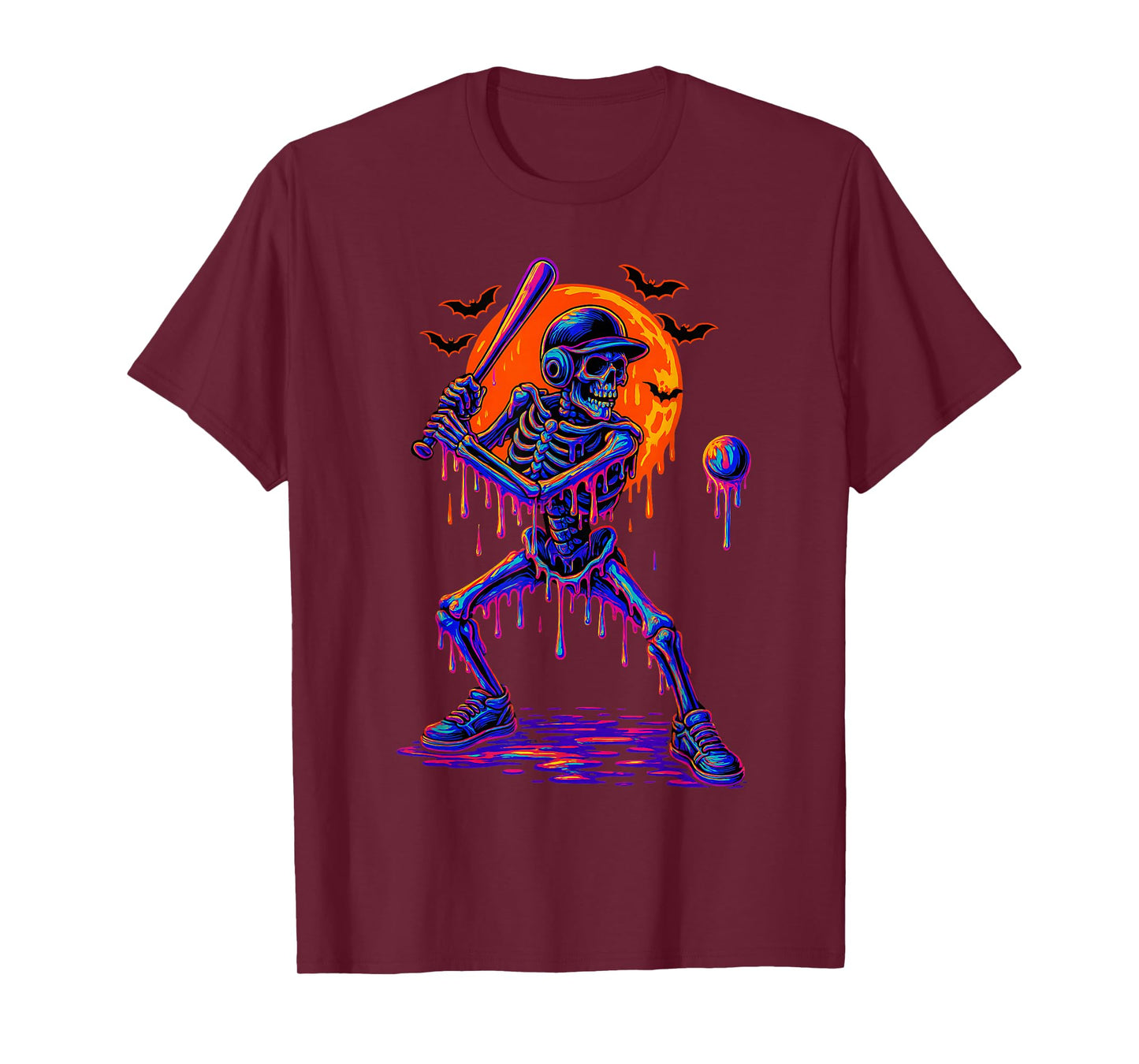 Funny Baseball Skeleton Halloween Drip Baseball Boys Youth T-Shirt