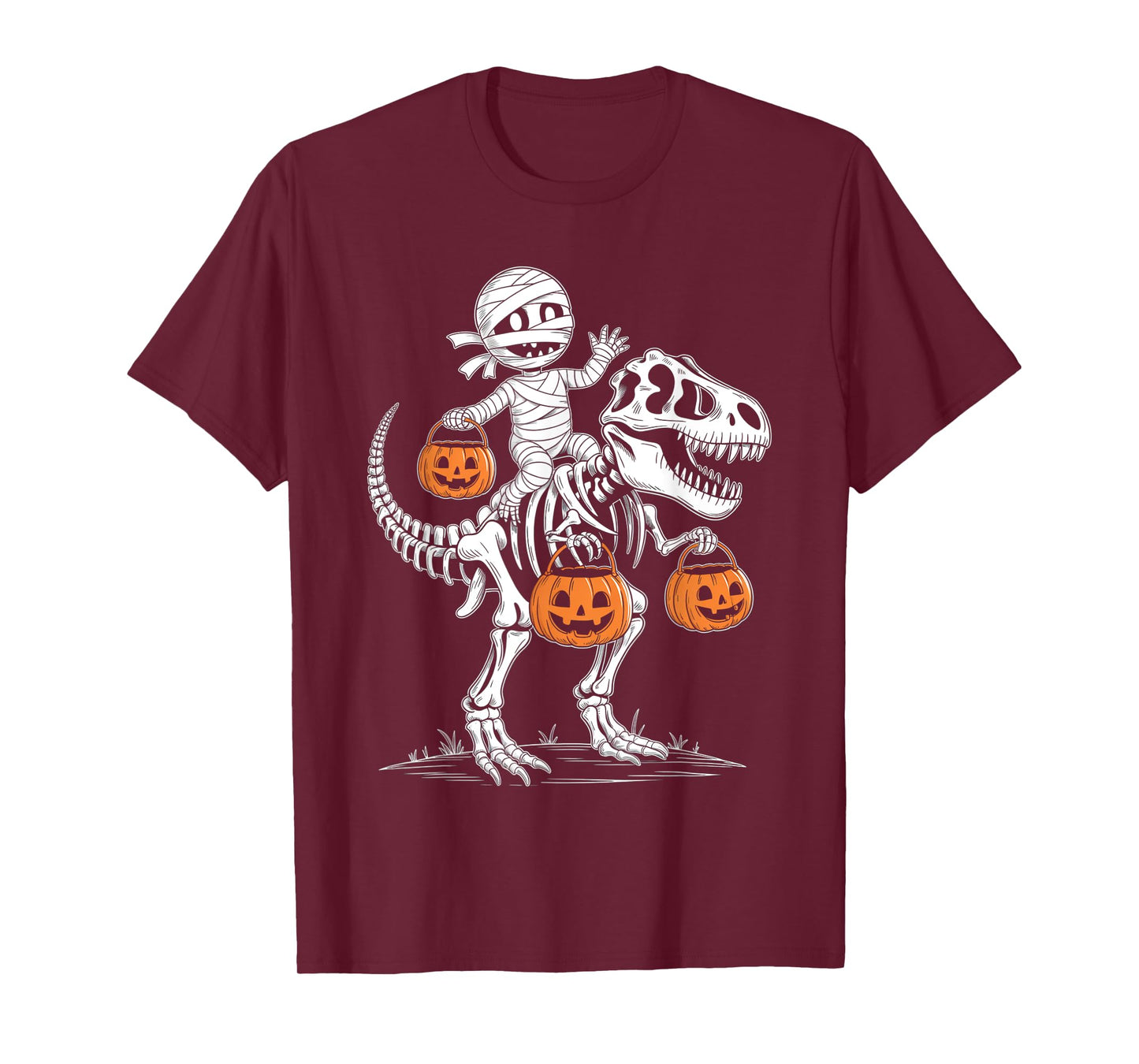 Funny Skeleton Riding Dinosaur T Rex Kids Boys Men Halloween T-Shirt