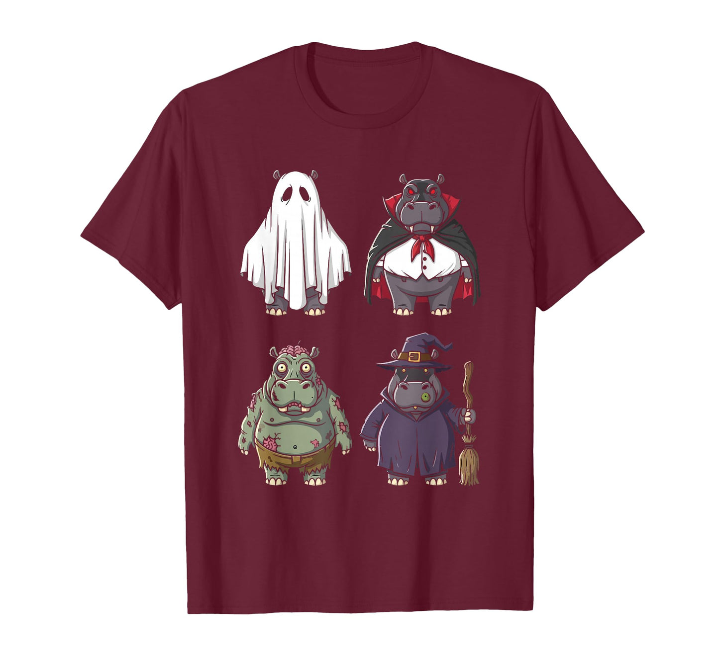 Funny Hippo Ghost Witch Zombie Halloween Costume Boys Girls T-Shirt