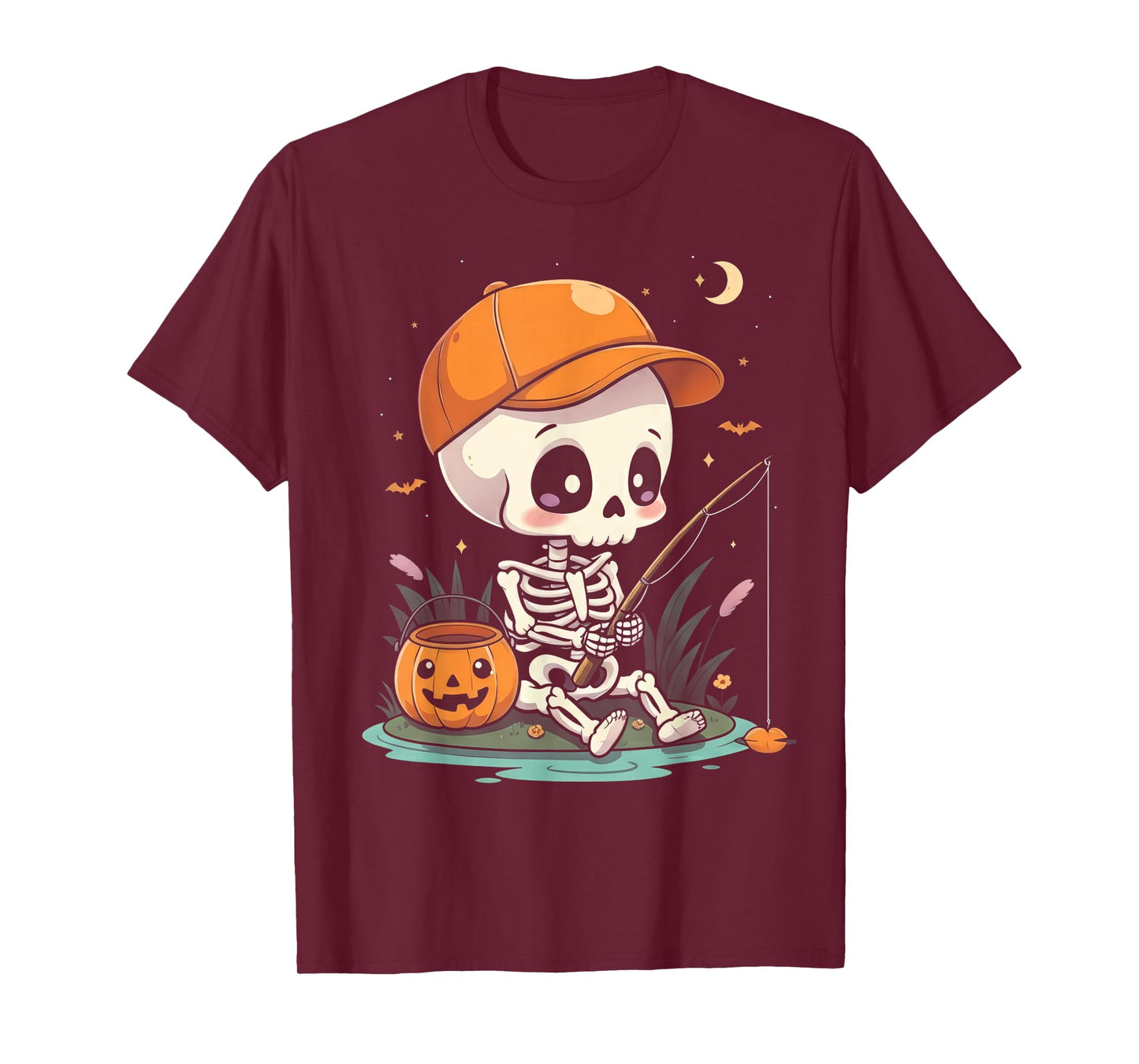 Skeleton Fishing Halloween Costume Funny Fishing Boys Kids T-Shirt