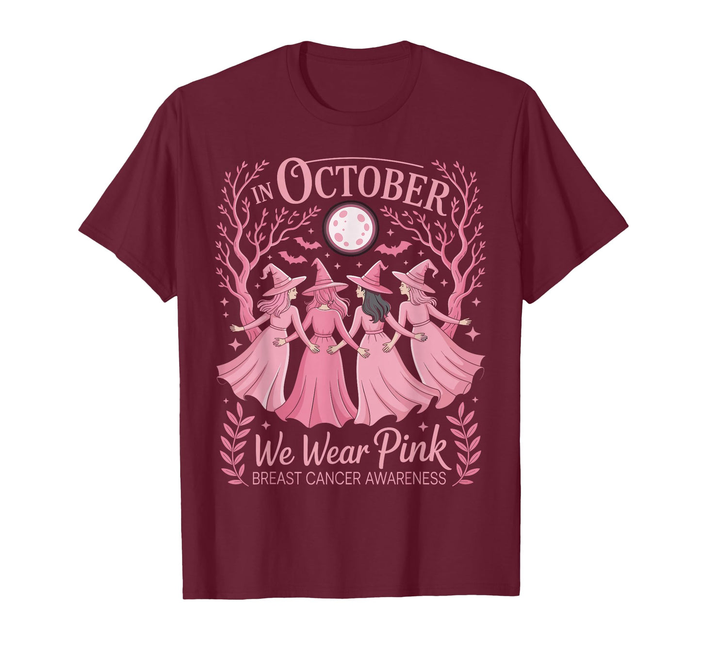 October Breast Cancer Awareness Pink Witches Halloween T-Shirt