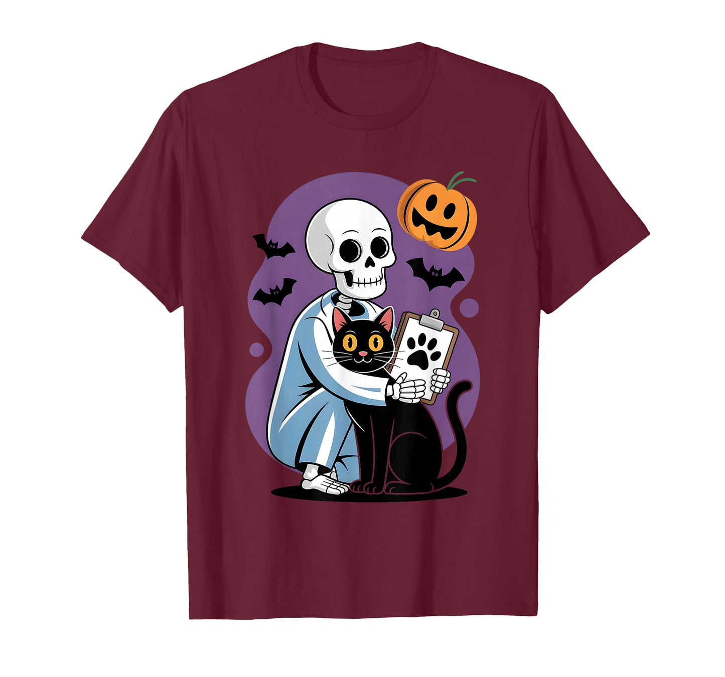 Skeleton Hugging Cat Funny Vet Cat Lover Halloween Men Women T-Shirt