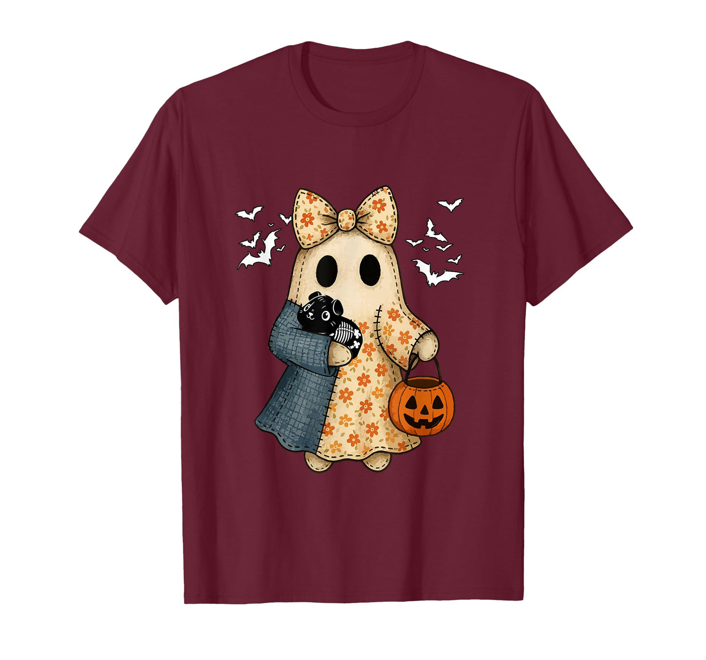 Boo Bow Tie Hugging Guinea Pig Cosplay Skeleton Halloween T-Shirt