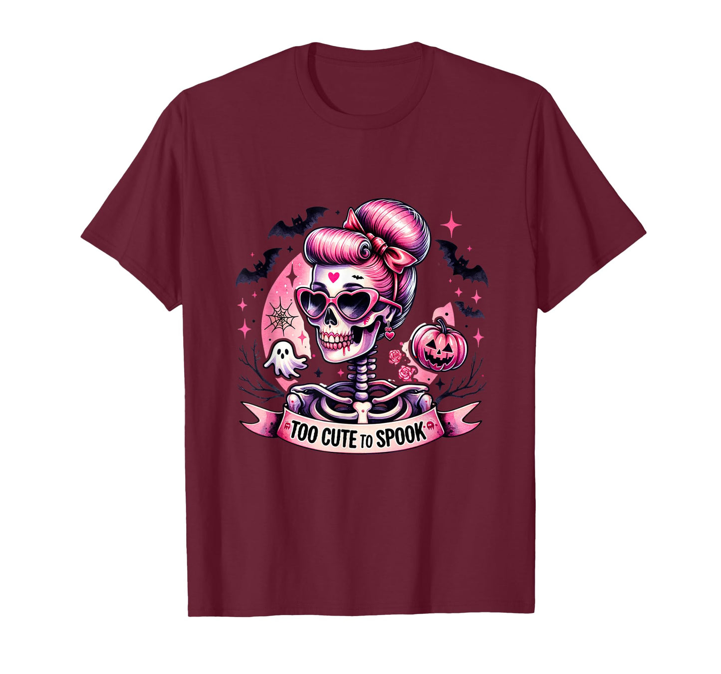Too Cute to Spook Skeleton Woman Diva Halloween Pin-Up T-Shirt
