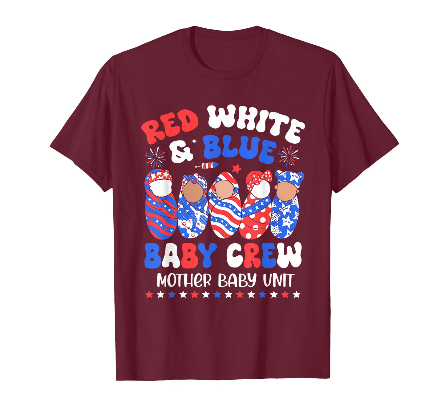 Retro Red White Blue Baby Crew Mother Baby Unit 4th Of July T-Shirt for Women Men