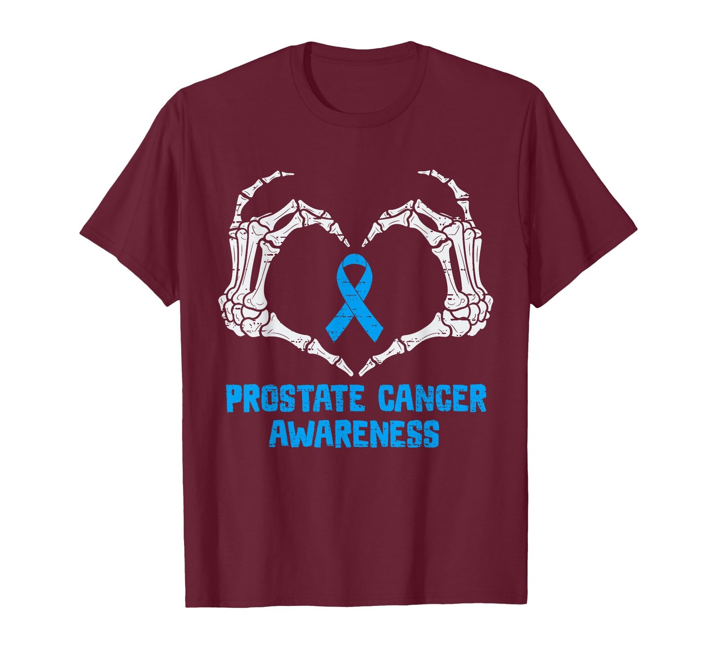Prostate Cancer Awareness Skeleton Heart Ribbon Blue Support T-Shirt