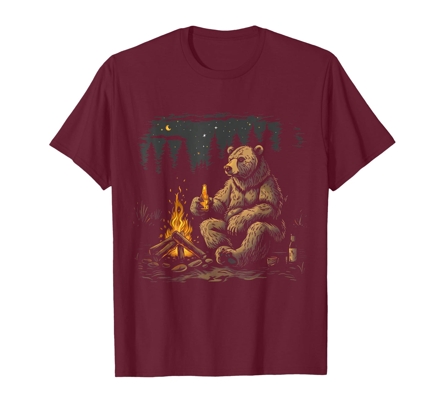 Camping Grizzly Bear Drinking Beer Hiking Nature Outdoor T-Shirt