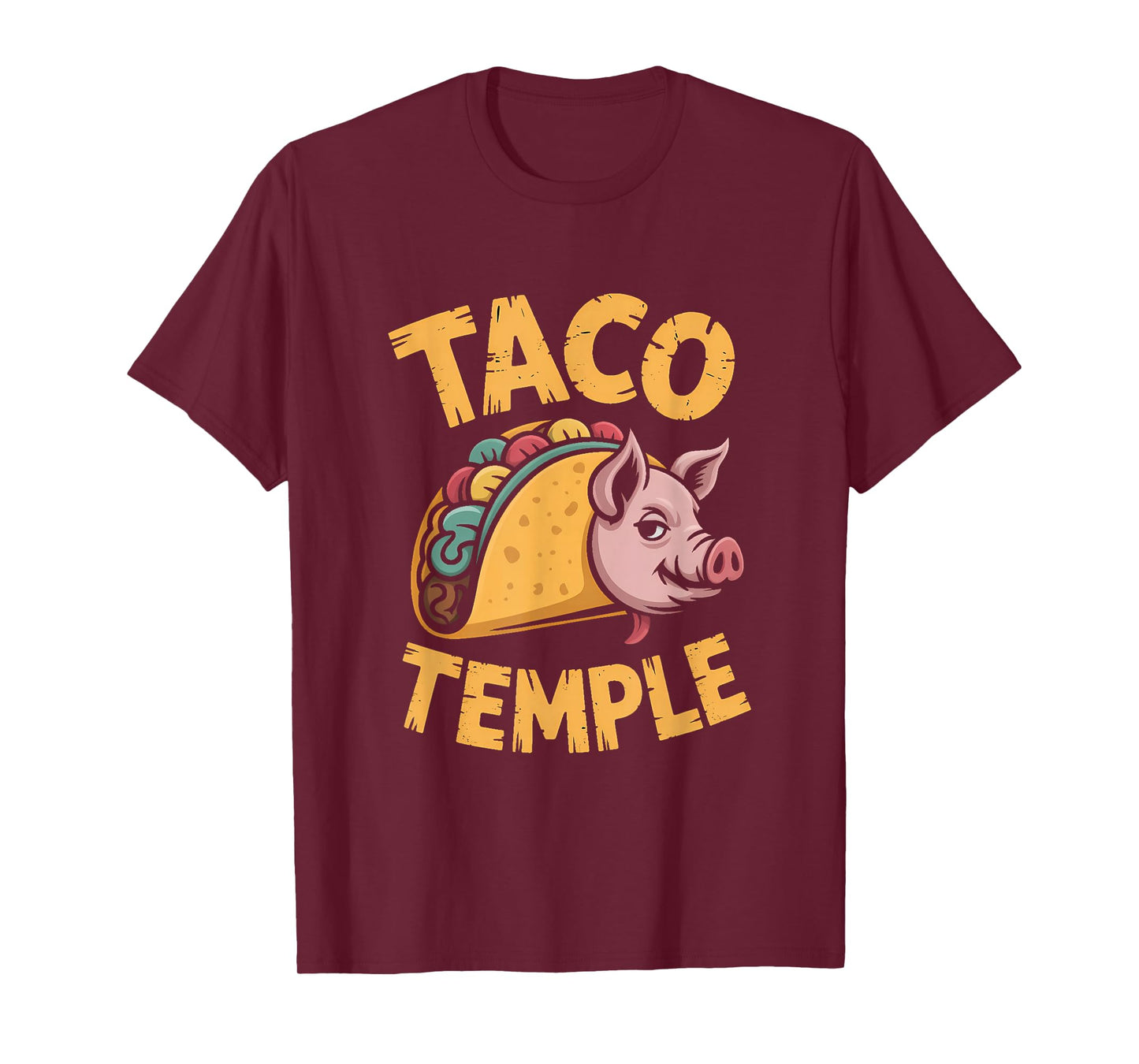 Aztec Pig: Taco Temple Retro Illustration T-Shirt