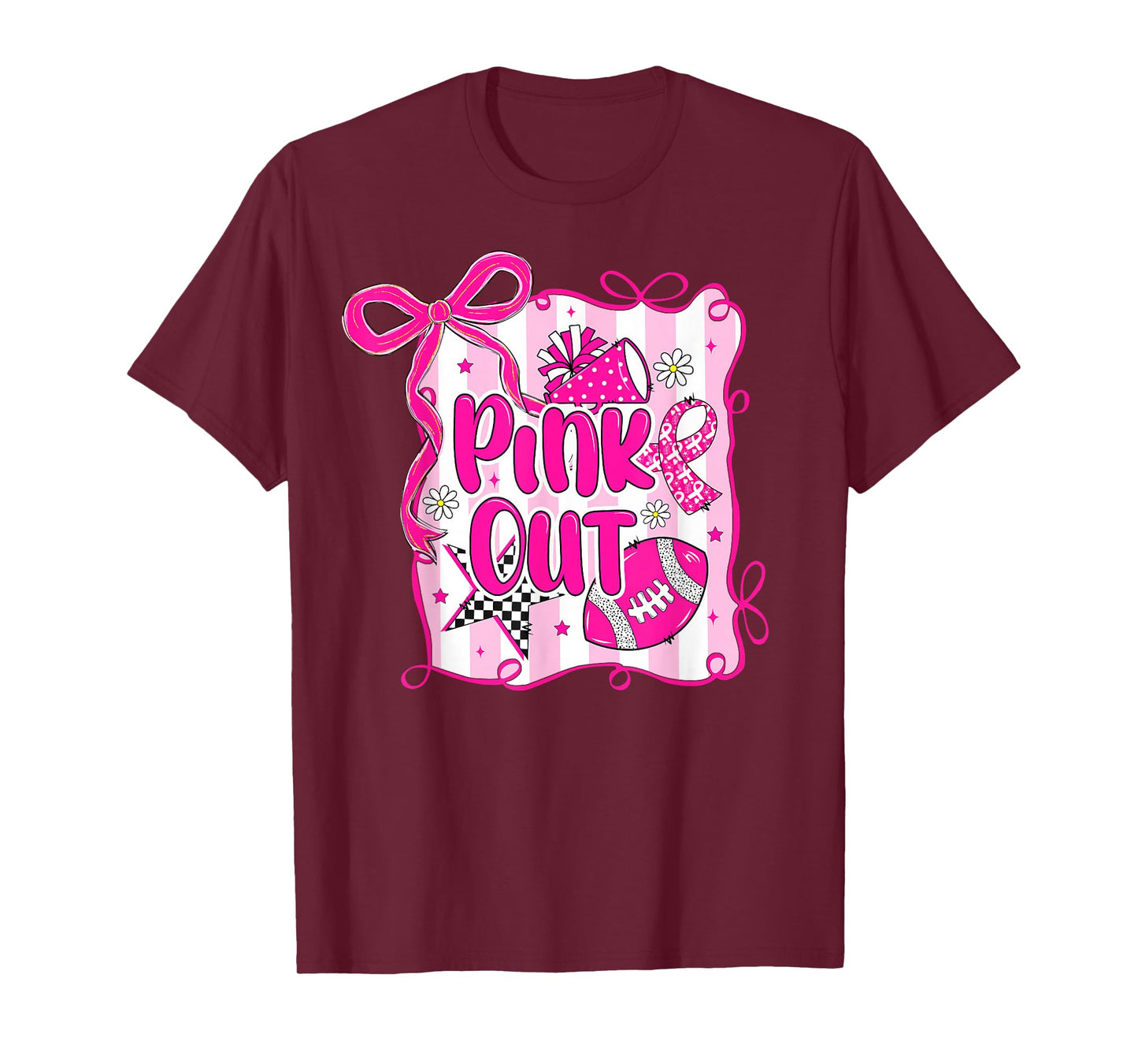 Preppy Football Pink Out Coquette Breast Cancer Cheer Mom T-Shirt