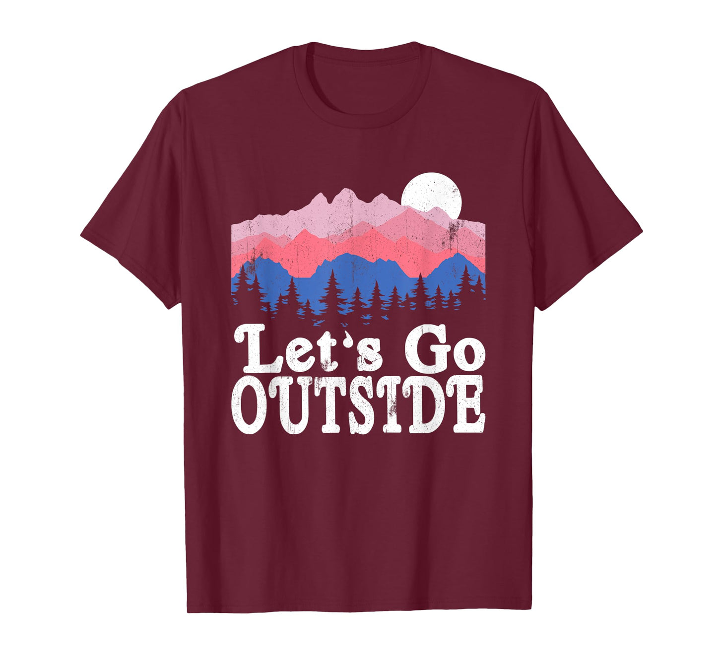 Let's Go Outside Retro Mountains Camping Outdoors Hiking T-Shirt