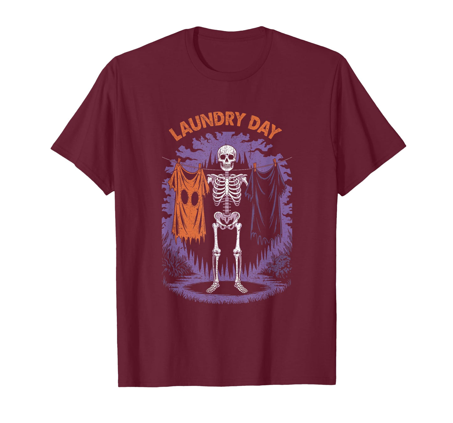 Skeleton Hanging Laundry with Ghost Sheet Funny Halloween T-Shirt