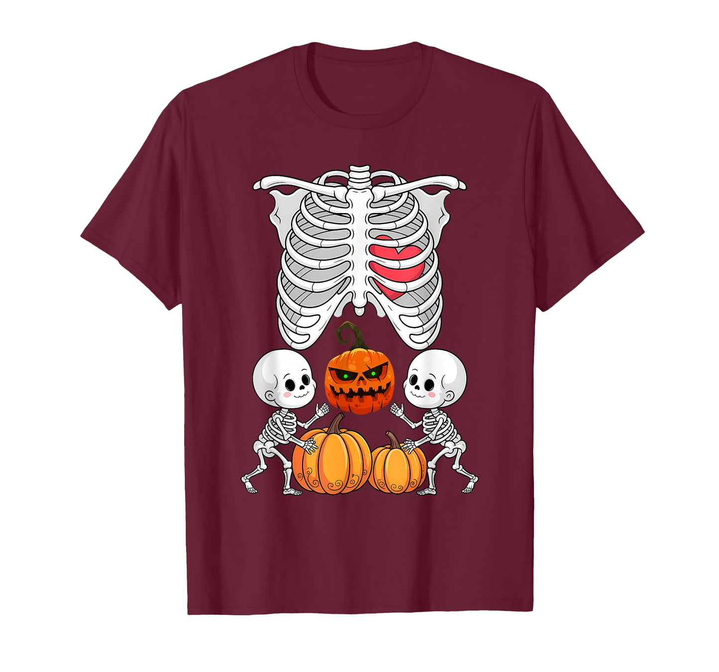 Halloween Twin Pregnant Skeleton Twins Baby Xray Rib Cage T-Shirt