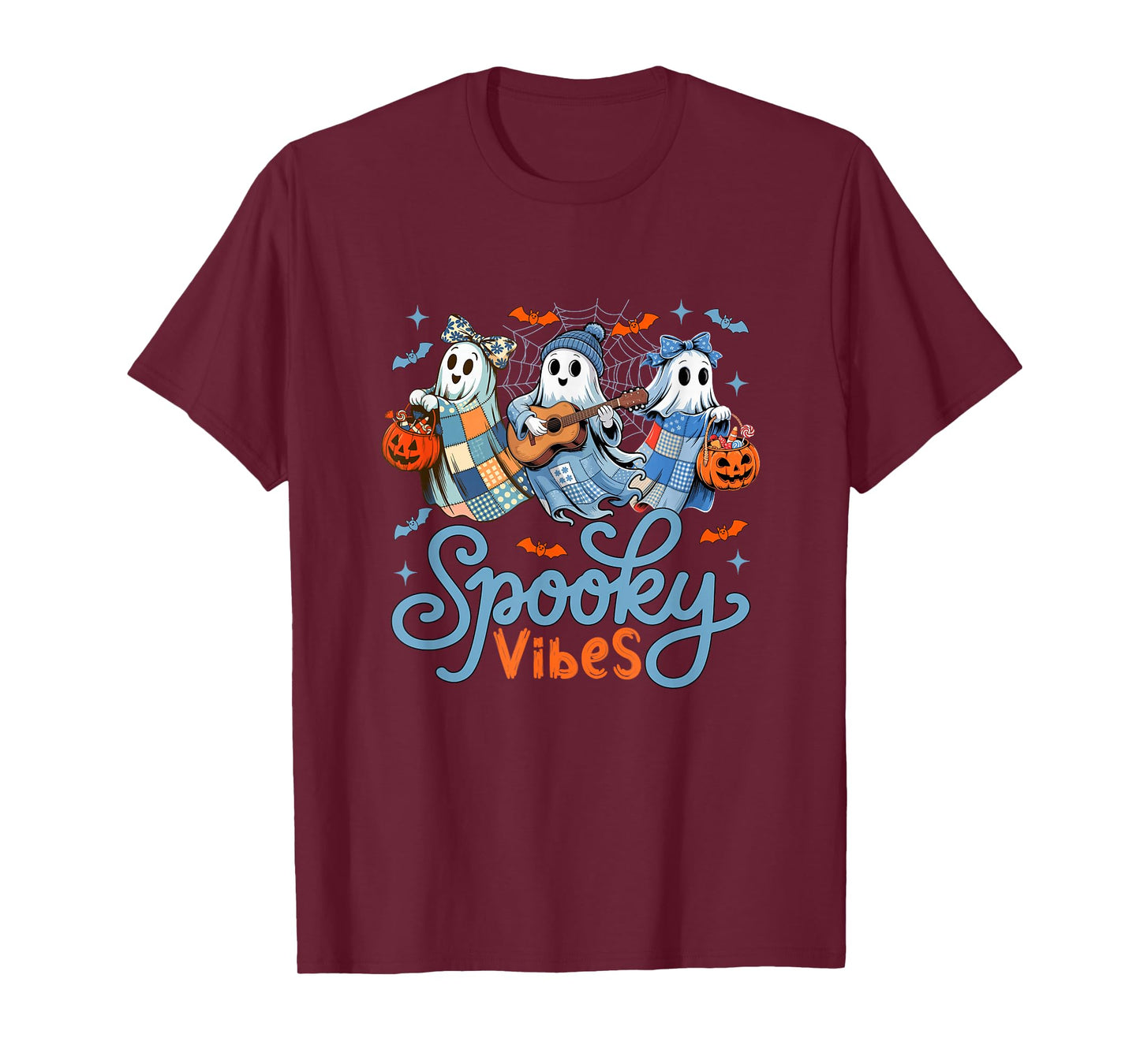 Spooky Funny Vibes Halloween Three Cute Boos Playing Guitar T-Shirt