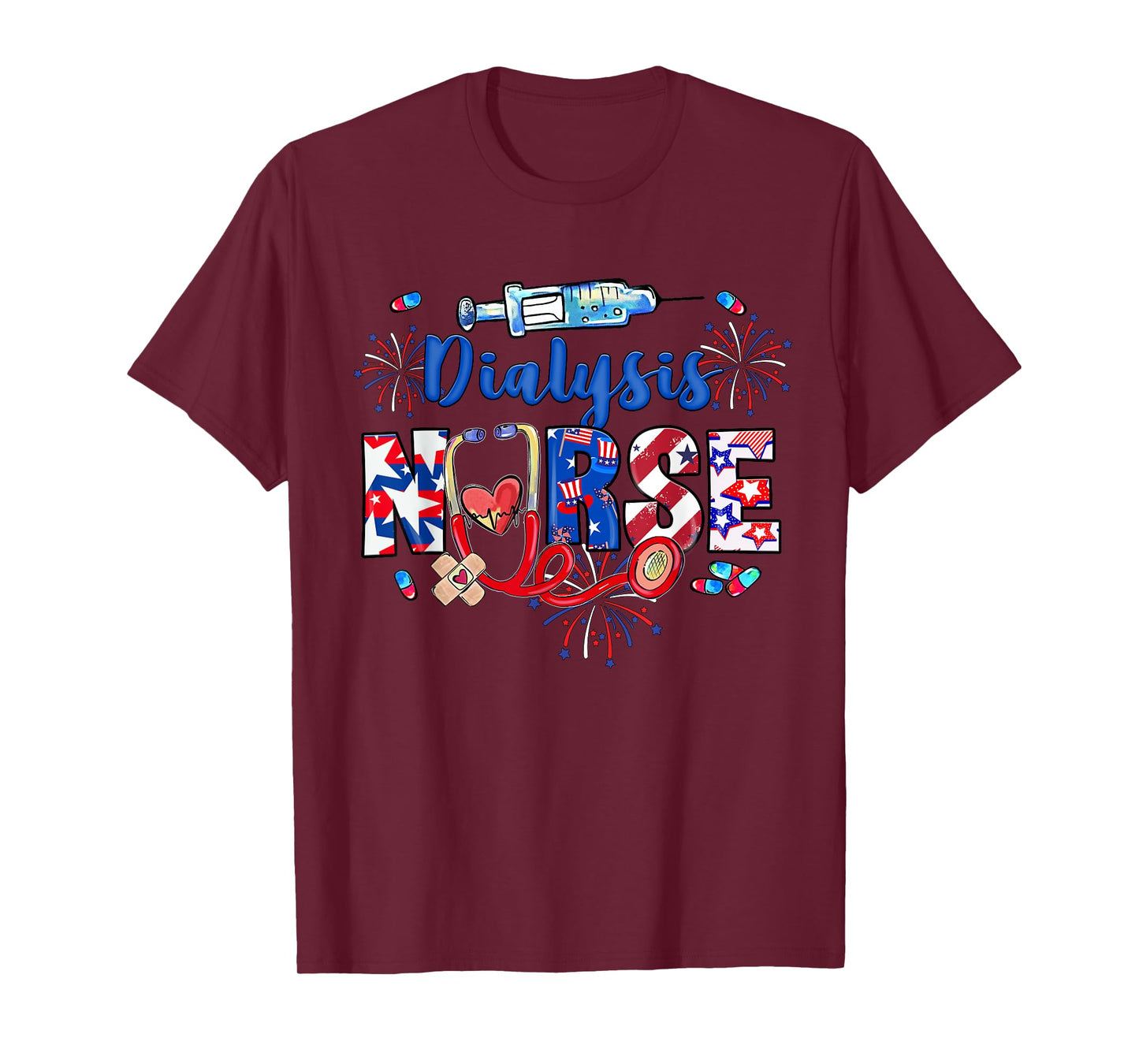 Dialysis Nurse Stethoscope USA Flag Patriotic 4th Of July T-Shirt