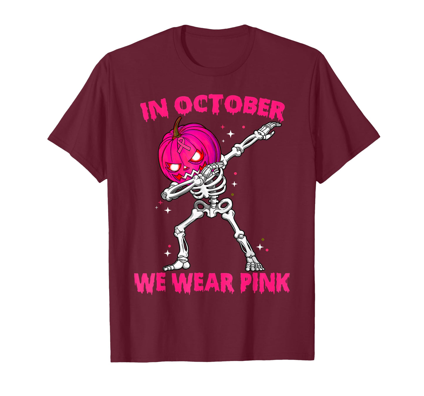 in October We Wear Pink Breast Cancer Pumpkin Halloween Boys T-Shirt